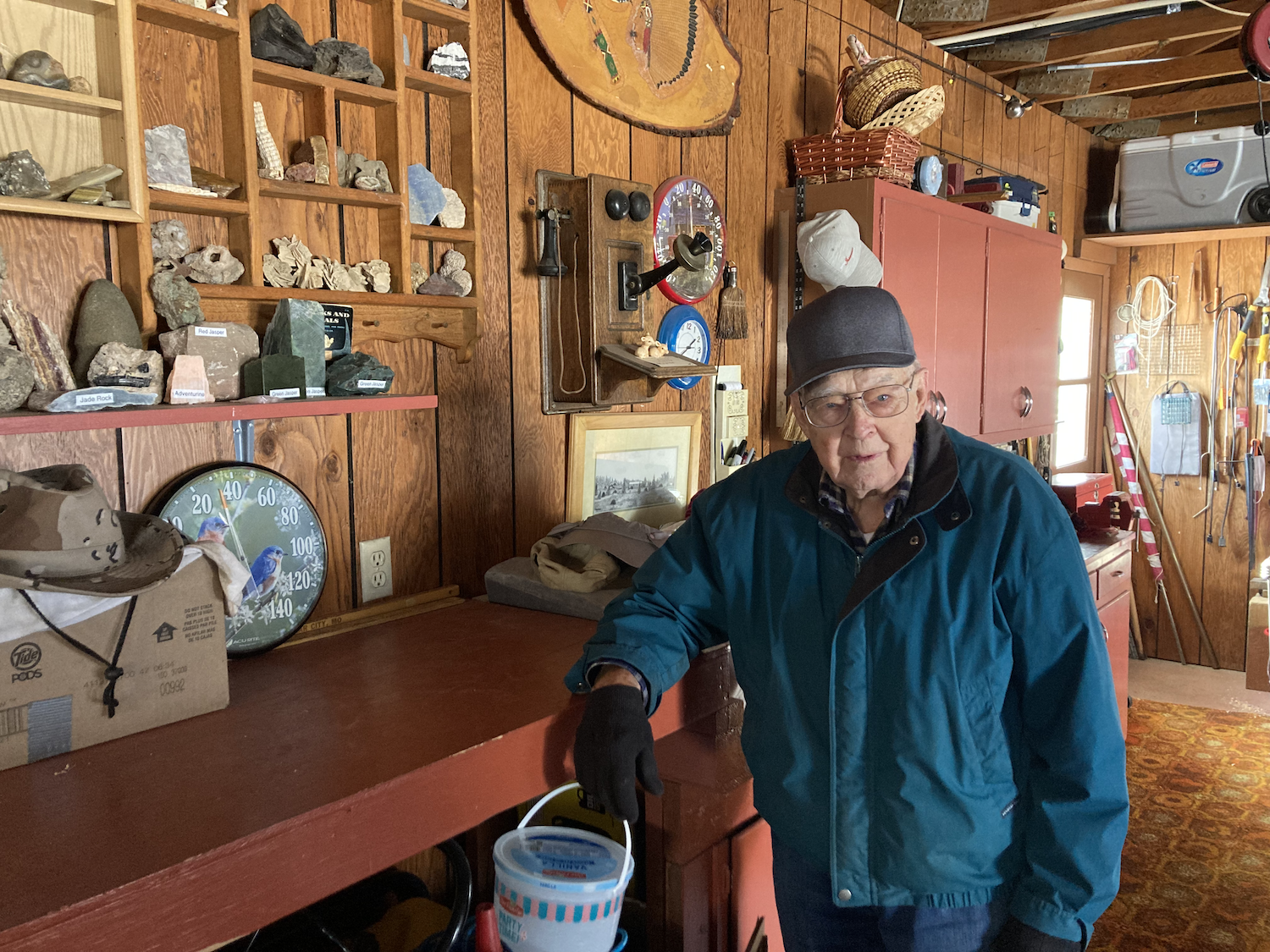 94 year old grandpa practicing winter hygge tradition..