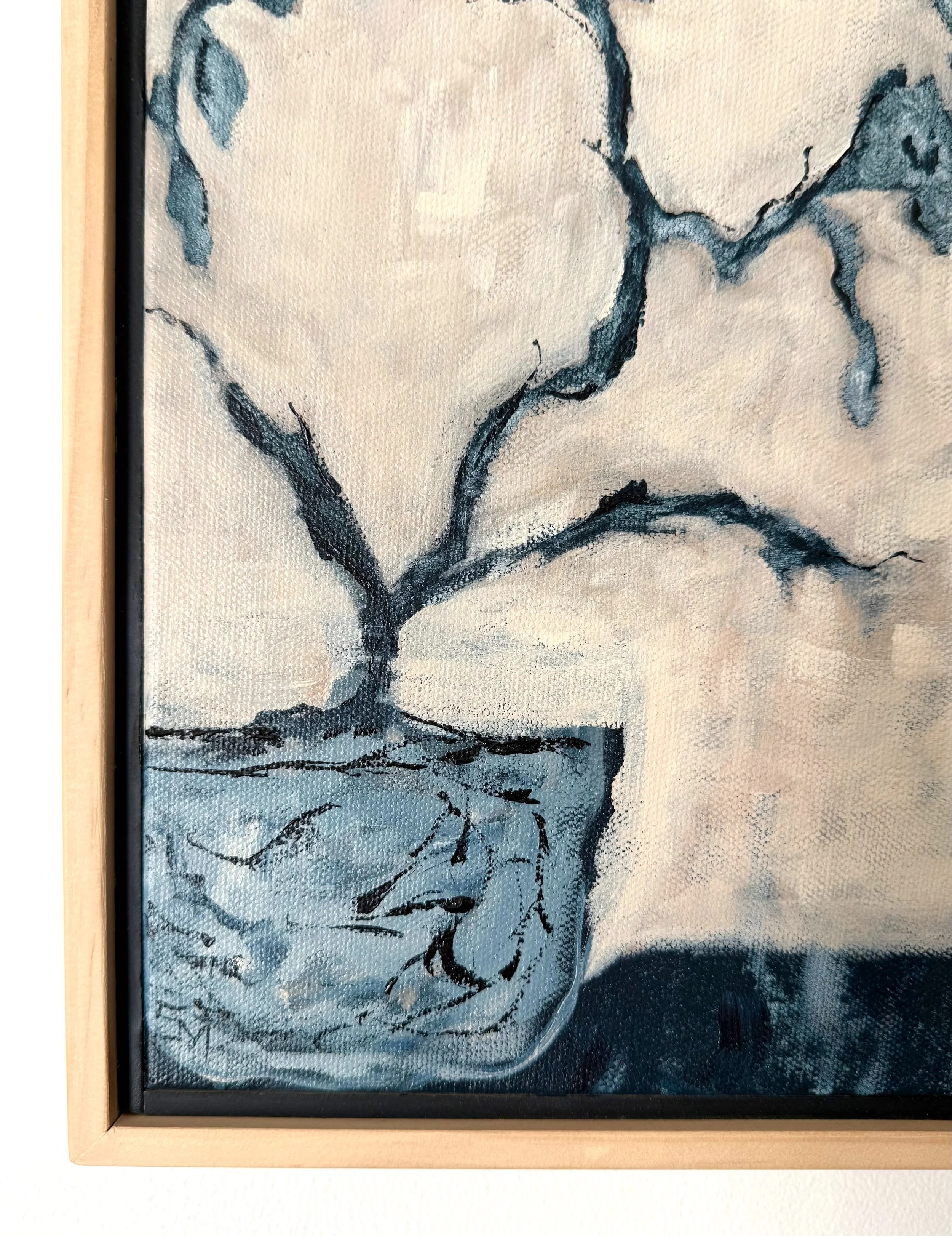 DianaModernBlueNavyDenimContemporaryOrchidFloralPaintingDetail2SarahMorrisonAbstractArtRichmondVirginiaPainterArtist.jpeg