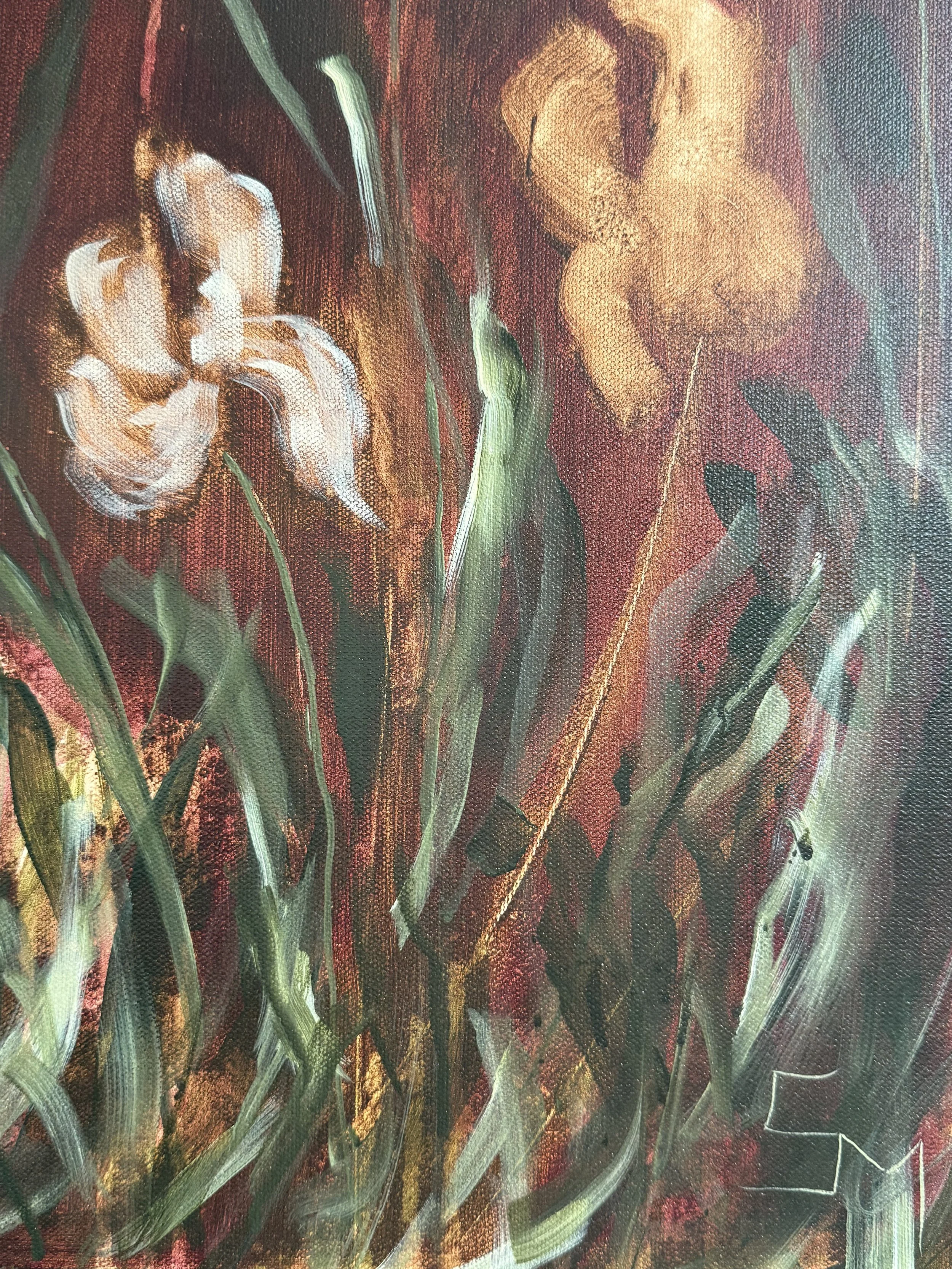 ViolettaPurpleMaroonYellowGoldCreamWhiteBlushPinkIrisFlowerModernLandscapeContemporaryFloralPaintingDetail4SarahMorrisonAbstractArtRichmondVirginiaPainterArtist.jpeg