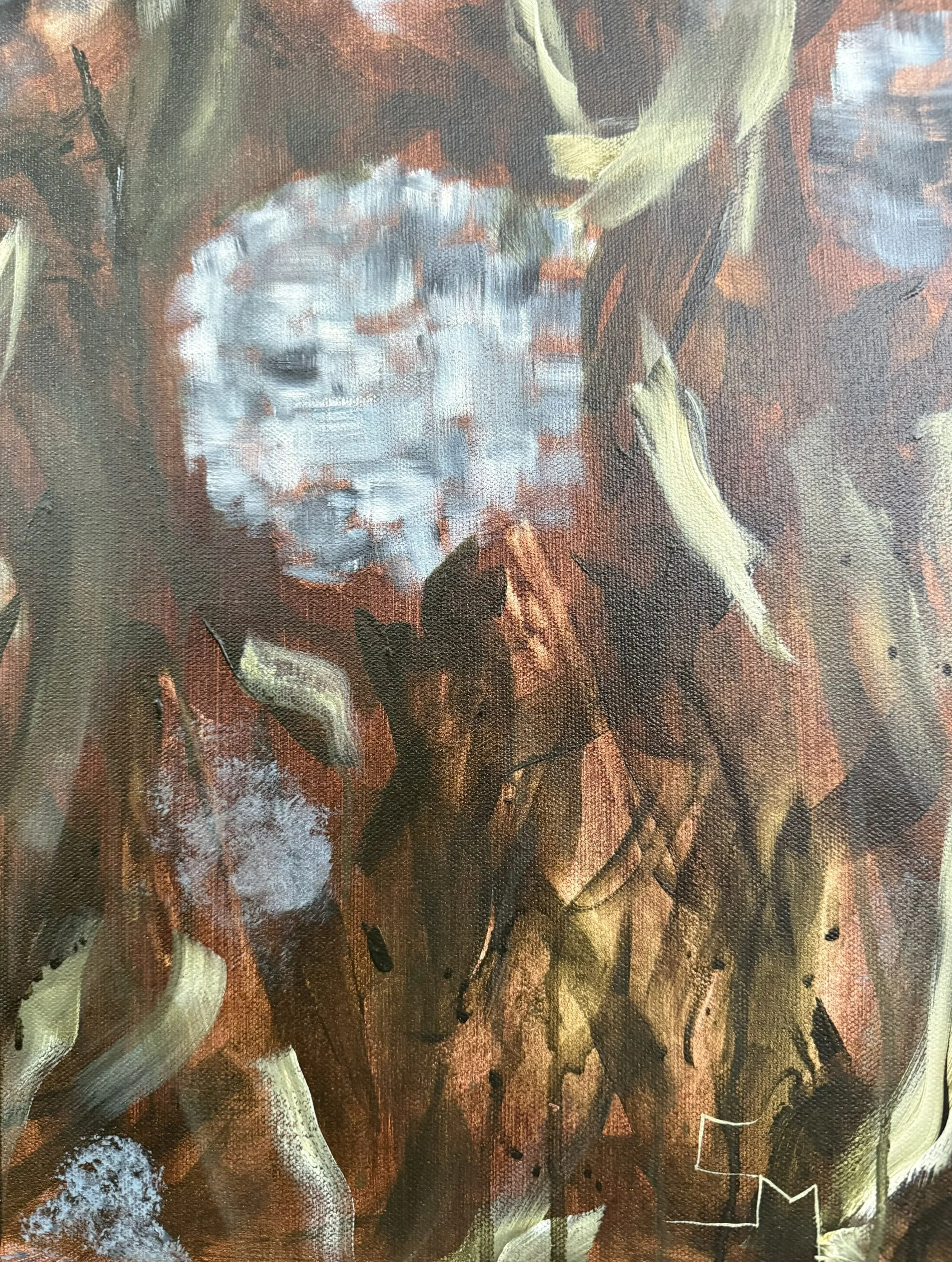 ColetteBlueHydrangeaFlowerModernLandscapeContemporaryFloralPaintingnewDetail4SarahMorrisonAbstractArtRichmondVirginiaPainterArtist.jpeg