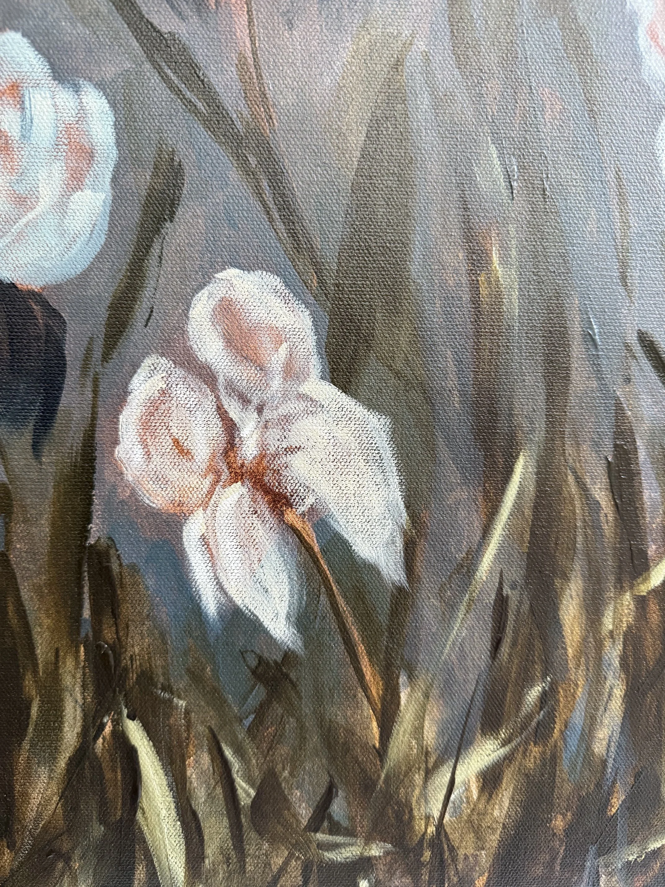 DeltaRiverBlueIrisOceanFlowerModernSeascapeContermporaryFloralPaintingDetail3SarahMorrisonAbstractArtRichmondVirginiaPainterArtist.jpeg