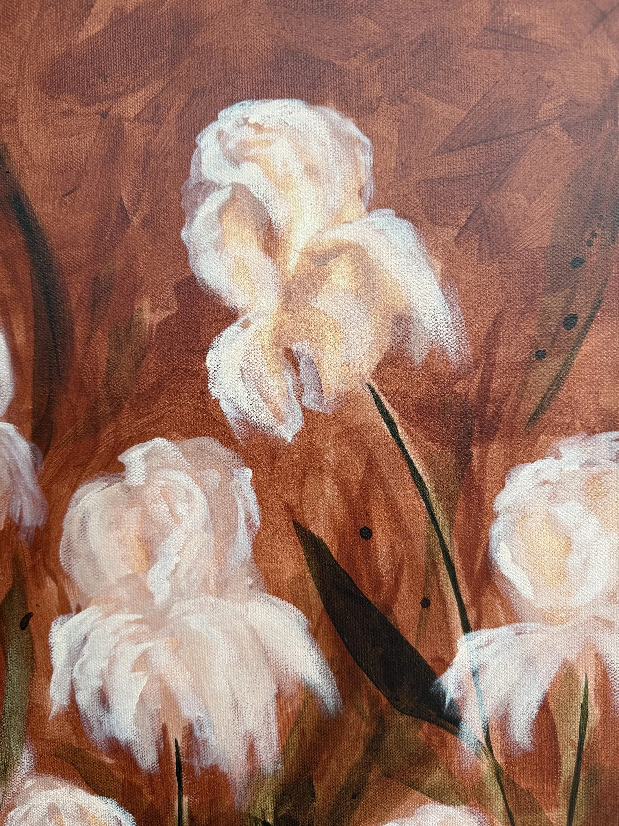 AnnalisaRustPinkBlushIrisFlowerModernLandscapeContemporaryFloralPaintingDetail2SarahMorrisonAbstractArtRichmondVirginiaPainterArtist.jpeg