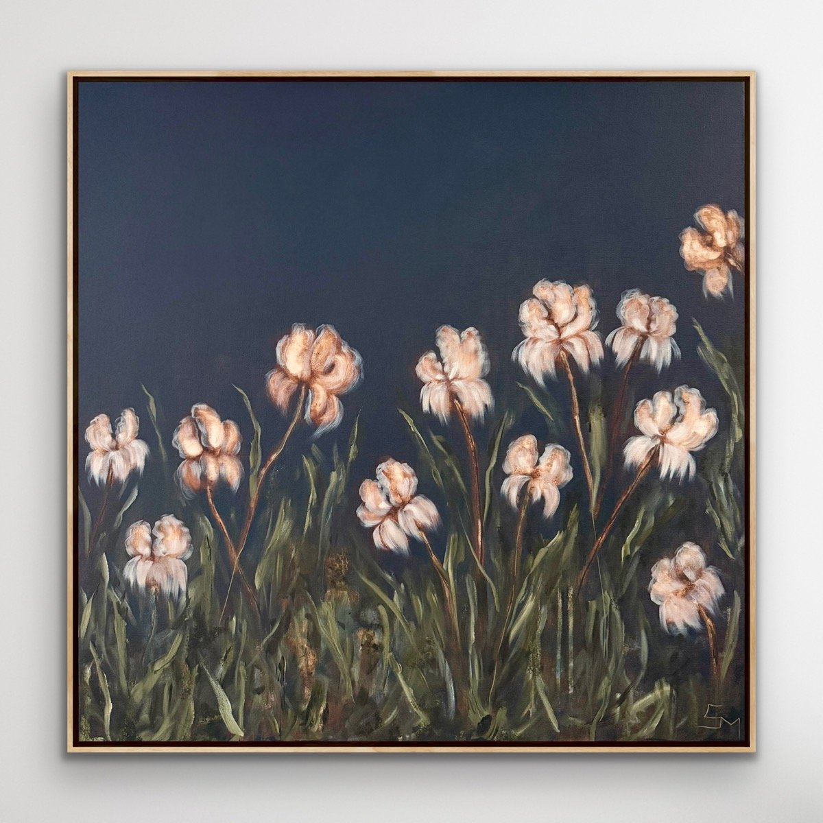 PalmerNavyBlueCreamIrisModernFlowerContemporaryFloralLandscapePaintingSarahMorrisonAbstractArtRichmondVirginiaPainterArtist.jpg
