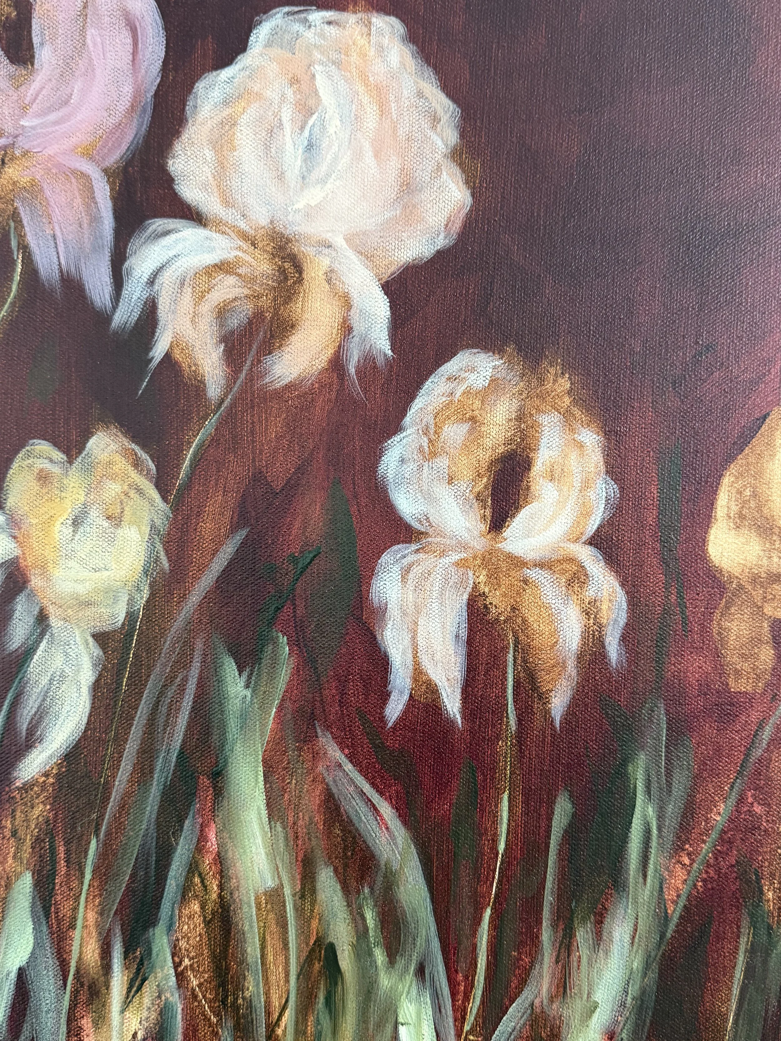 ViolettaPurpleMaroonYellowGoldCreamWhiteBlushPinkIrisFlowerModernLandscapeContemporaryFloralPaintingDetail1SarahMorrisonAbstractArtRichmondVirginiaPainterArtist.jpeg