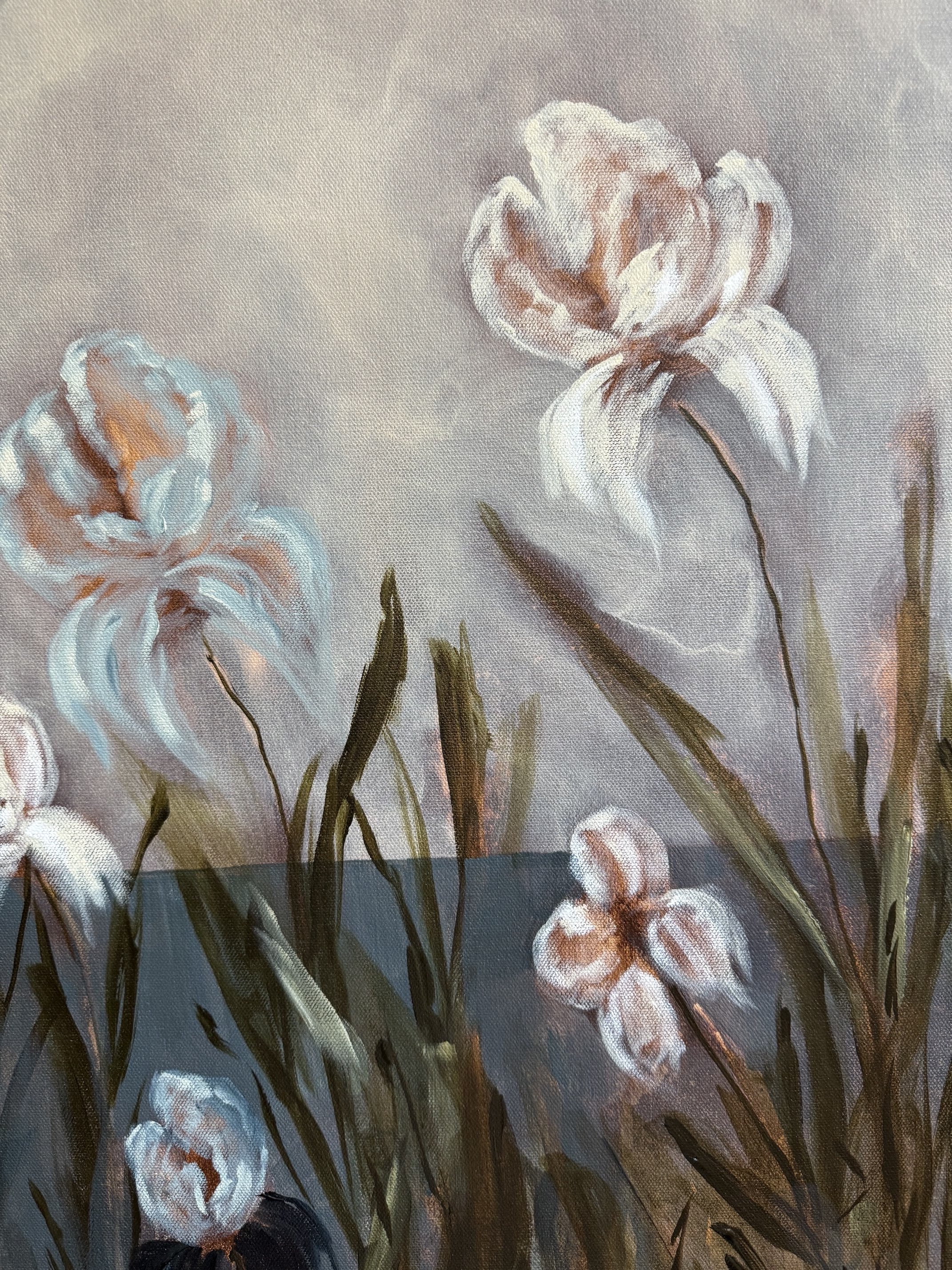 DeltaRiverBlueIrisOceanFlowerModernSeascapeContermporaryFloralPaintingDetail2SarahMorrisonAbstractArtRichmondVirginiaPainterArtist.jpeg