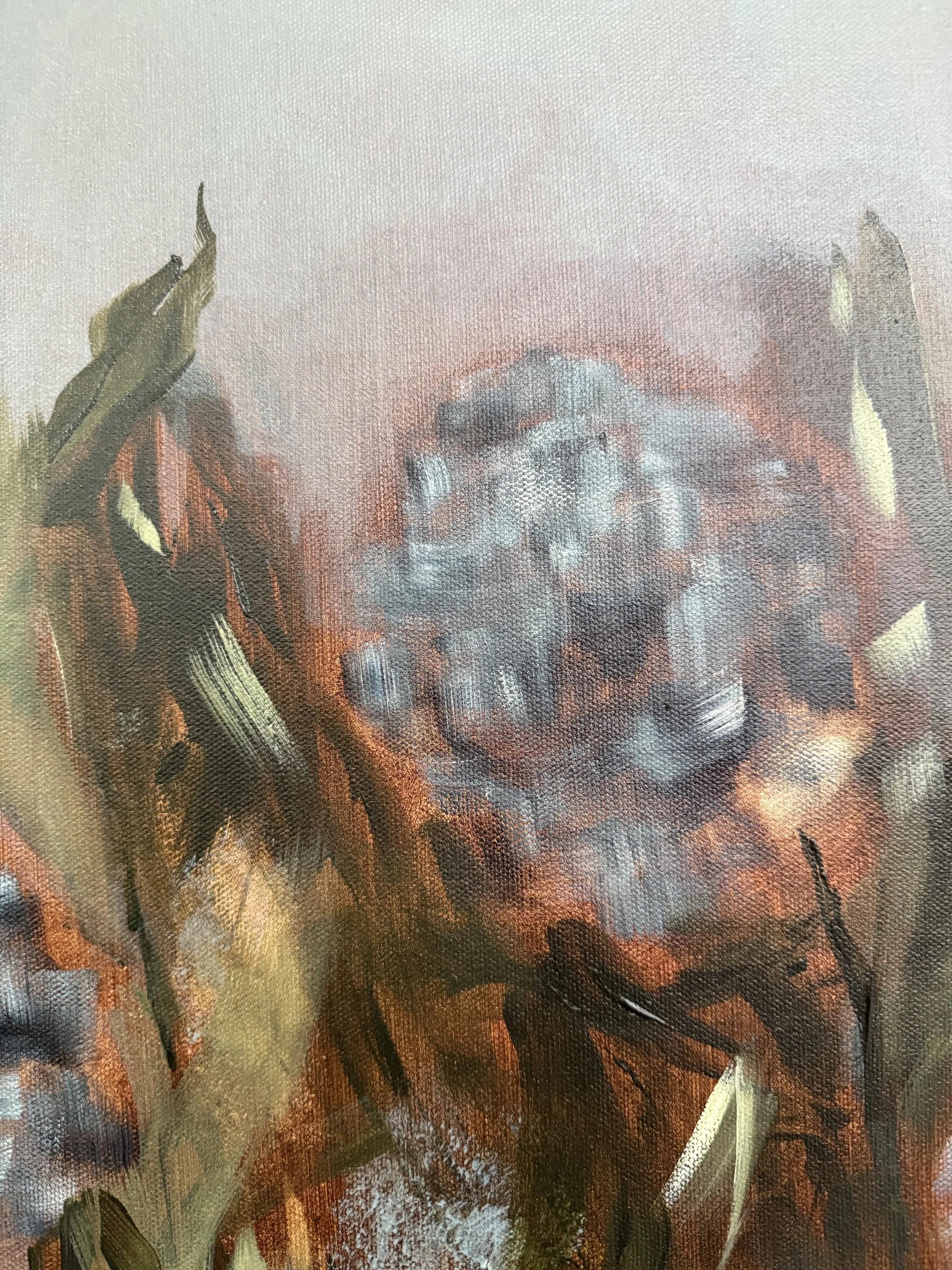 ColetteBlueHydrangeaFlowerModernLandscapeContemporaryFloralPaintingnewDetail3SarahMorrisonAbstractArtRichmondVirginiaPainterArtist.jpeg