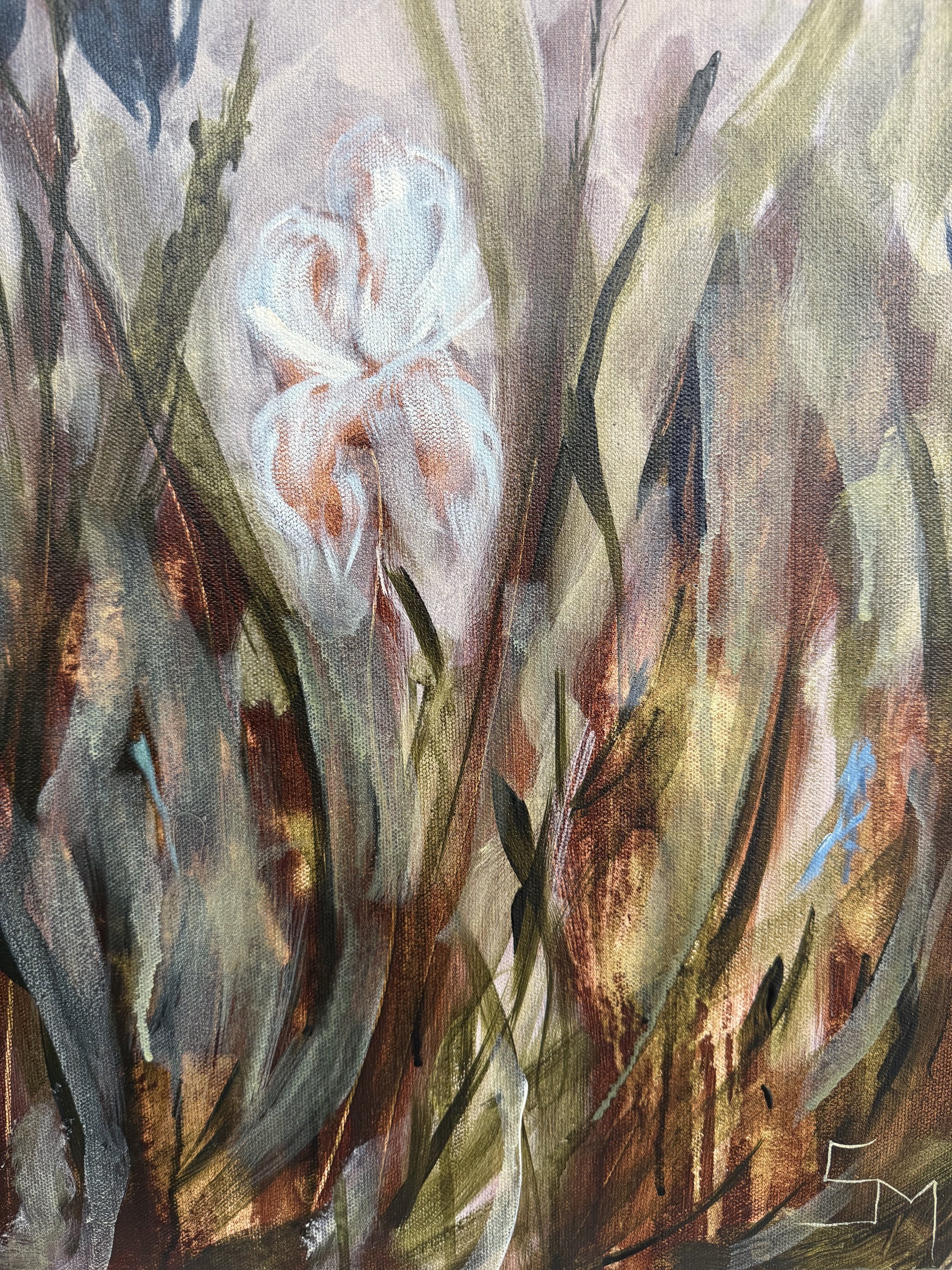 LucienneBlueIrisFlowerModernLandscapeContemporaryFloralPaintingDetail1SarahMorrisonAbstractArtRichmondVirginiaPainterArtist.jpeg