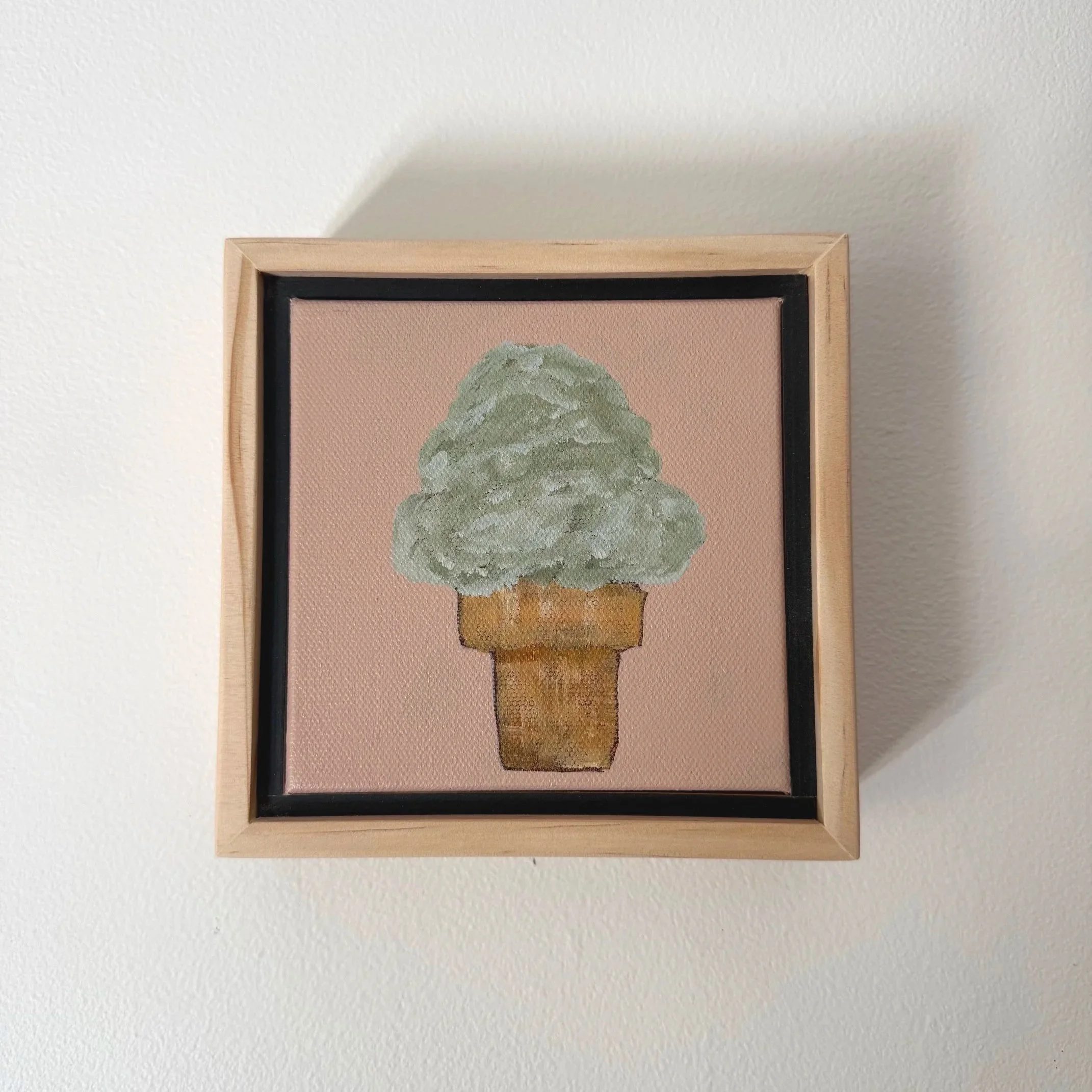 MidgePinkandGreenIceCreamConeContemporaryStillLifePaintingSarahMorrisonAbstractArtRichmondVirginiaPainterArtist.jpg