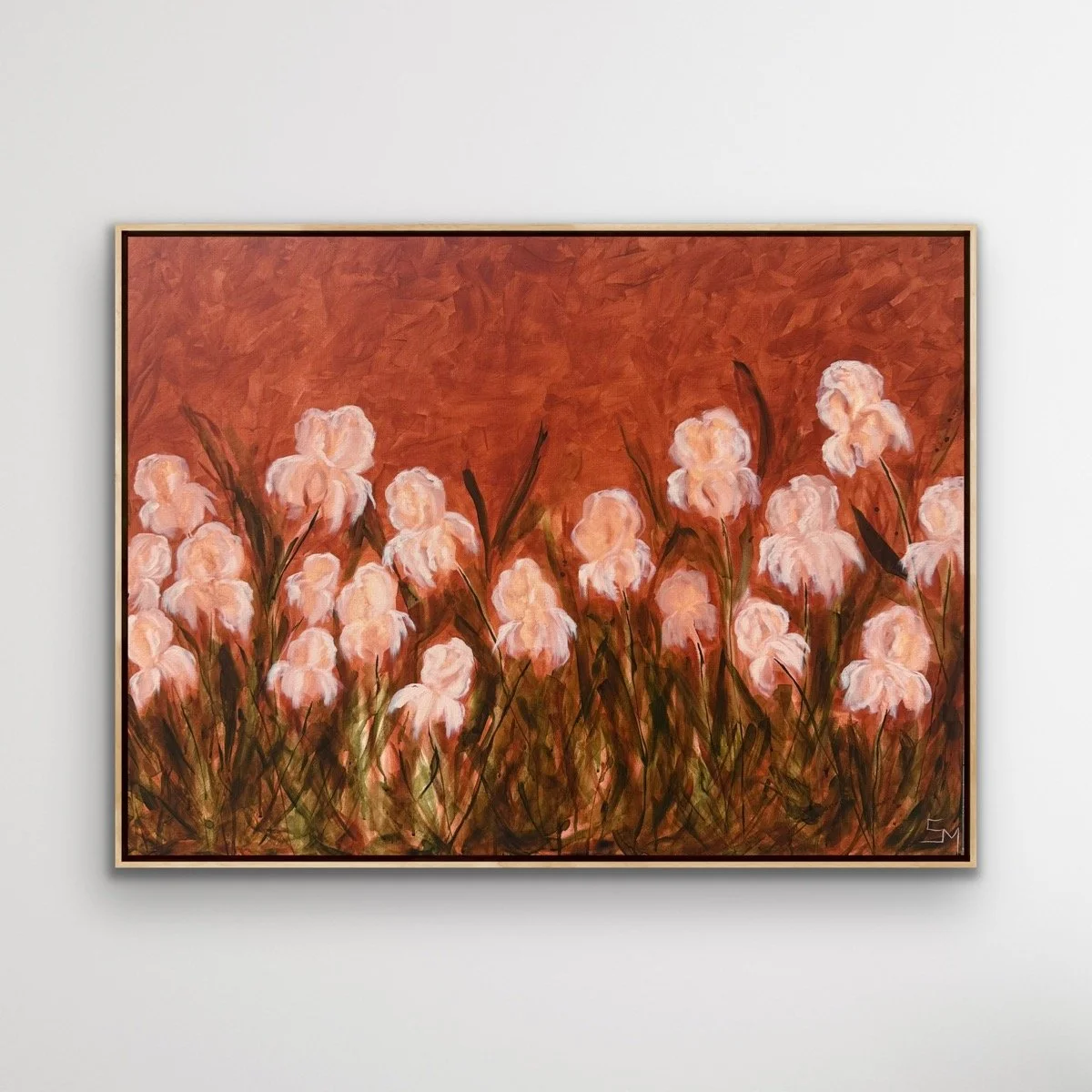 AnnalisaRustPinkBlushIrisFlowerModernLandscapeContemporaryFloralPaintingSarahMorrisonAbstractArtRichmondVirginiaPainterArtist.jpg