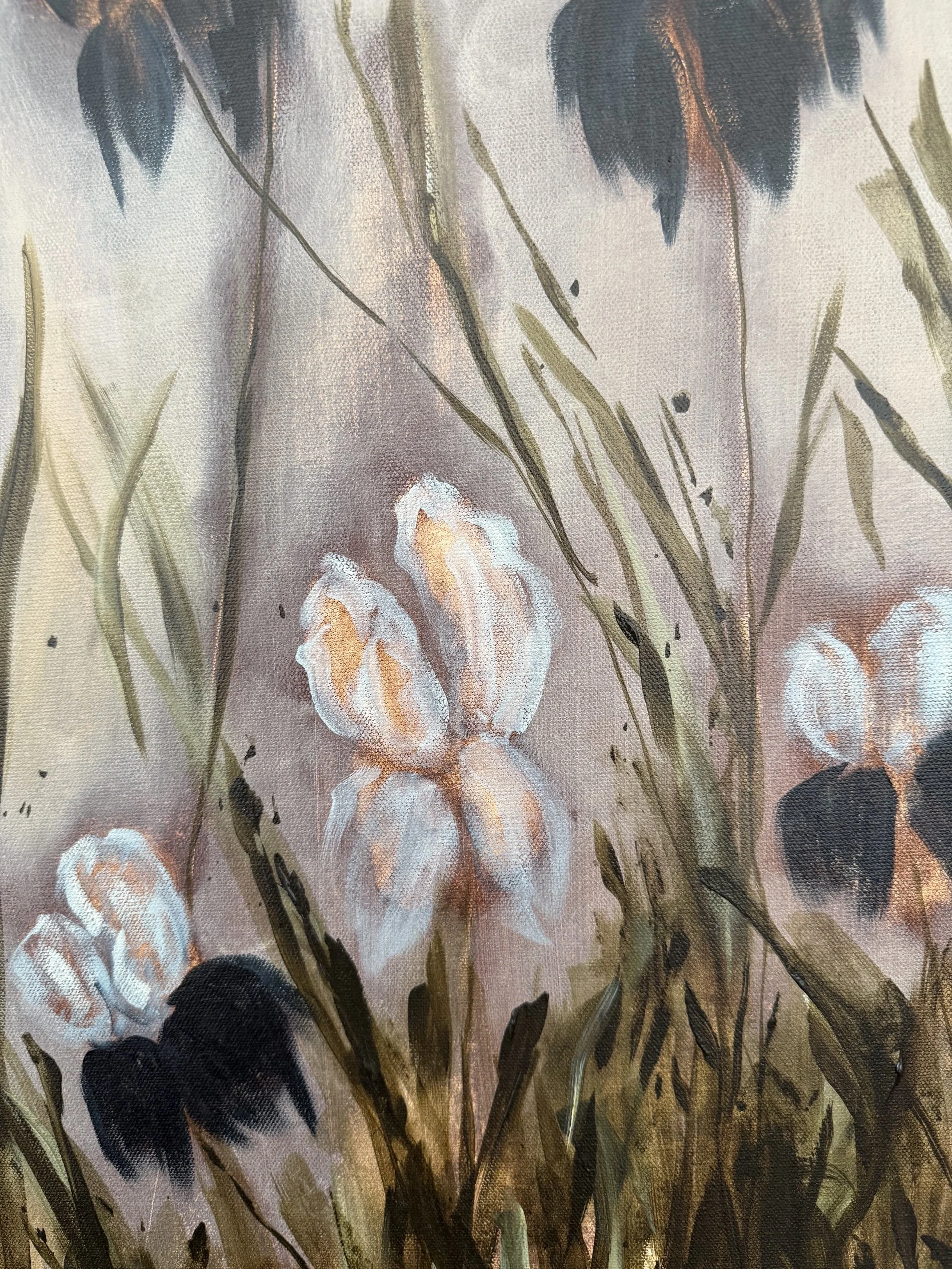 SuttonCreamSkyBlueIrisFlowerModernLandscapeContemporaryFloralPaintingDetail2SarahMorrisonAbstractArtRichmondVirginiaPainterArtist.jpeg