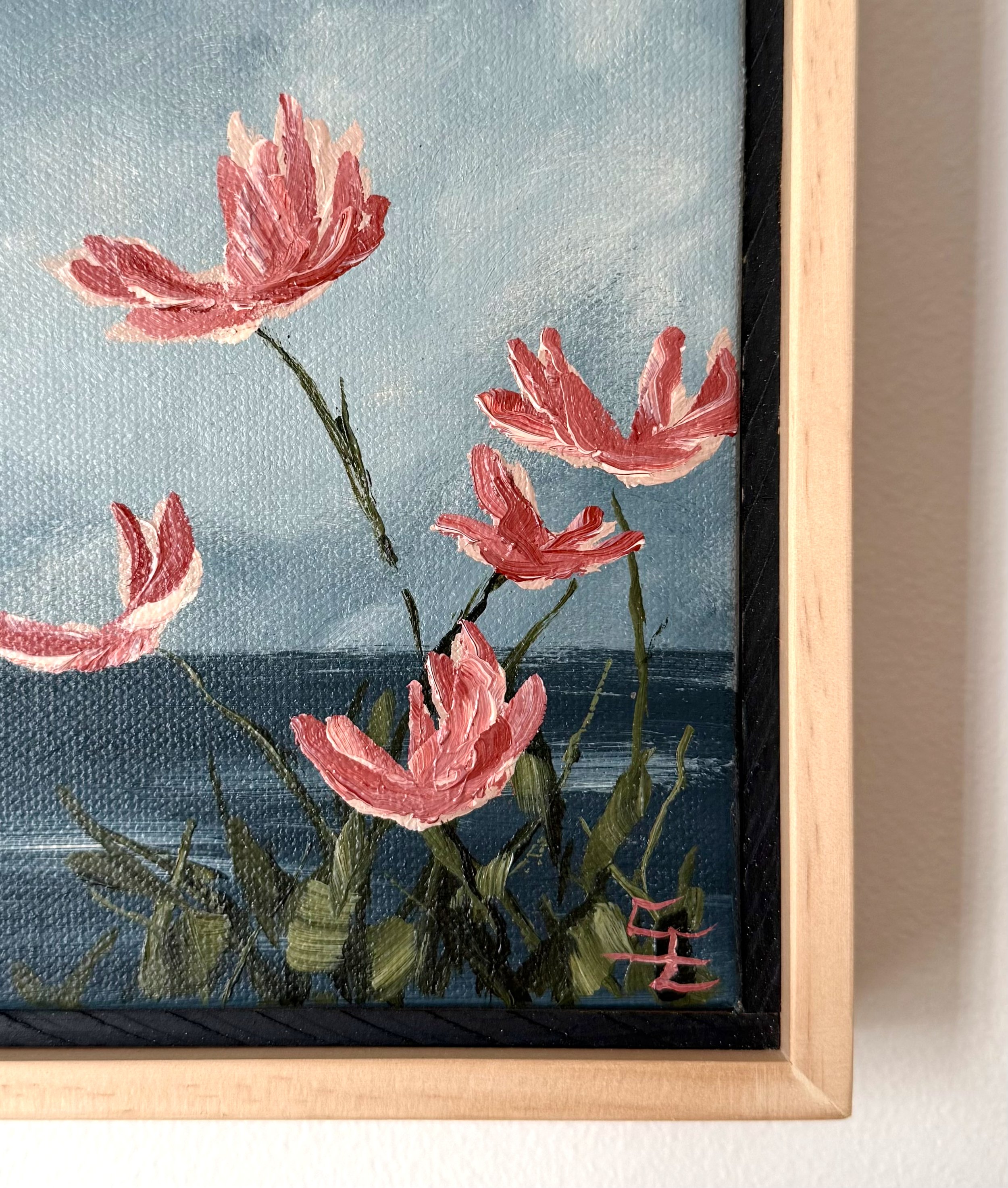 EllieBlueModernSescapePinkWildflowerFloralContemporaryPaintingDetail3SarahMorrisonAbstractArtRichmondVirginiaPainterArtist.jpeg