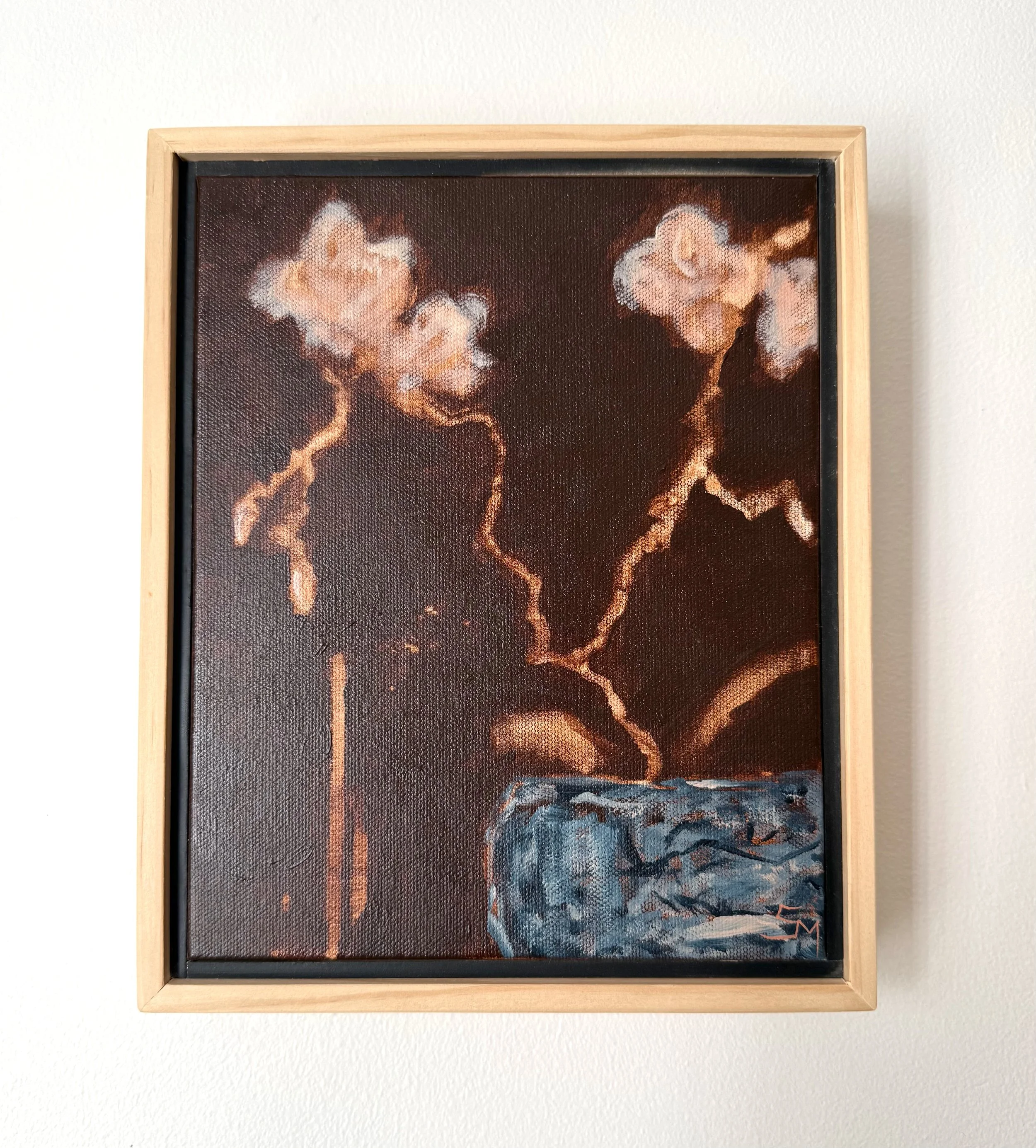 CherieModernBrownBlueNavyDenimContemporaryPinkOrchidFloralPaintingSarahMorrisonAbstractArtRichmondVirginiaPainterArtist.jpeg