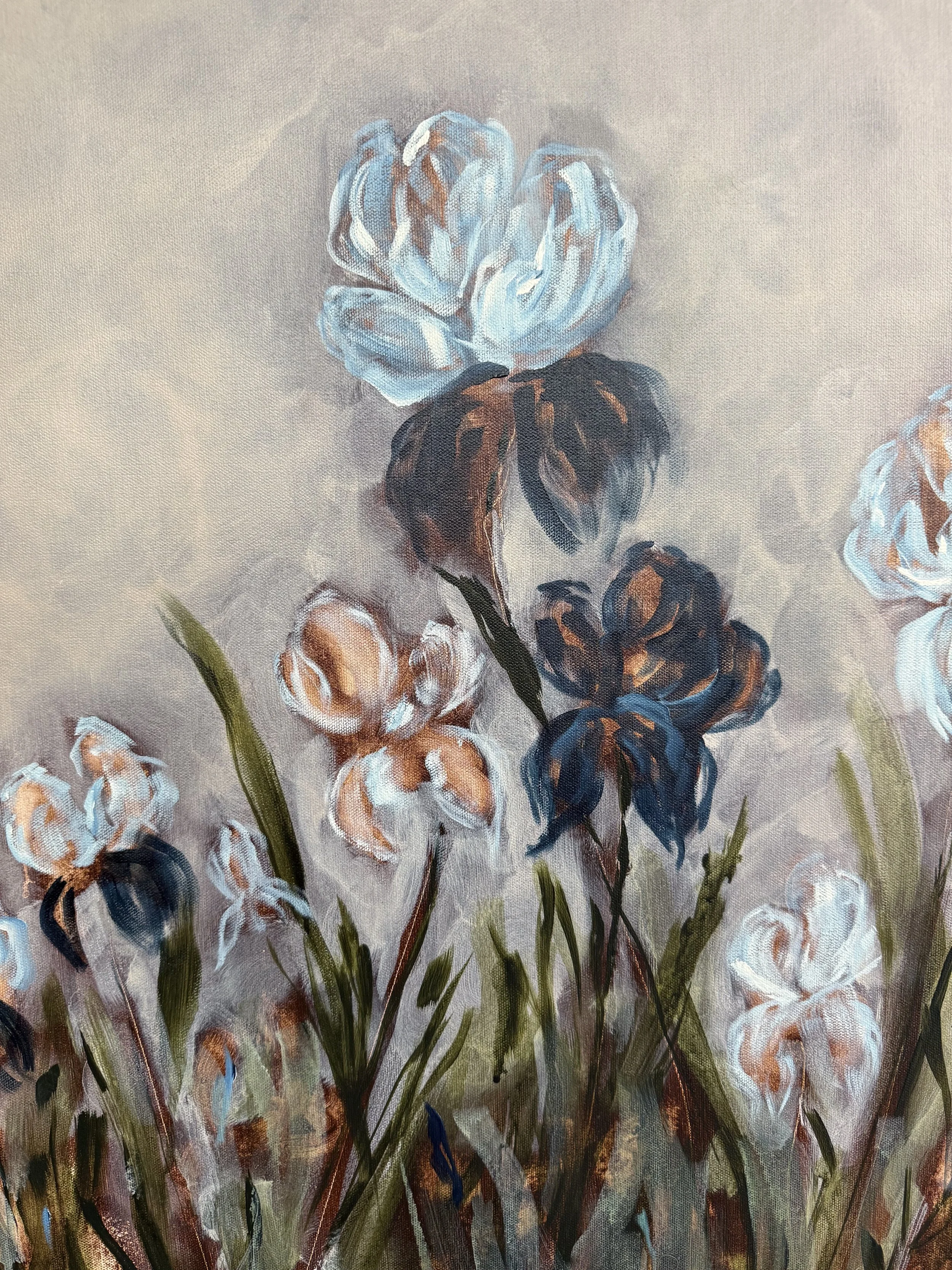 LucienneBlueIrisFlowerModernLandscapeContemporaryFloralPaintingDetail3SarahMorrisonAbstractArtRichmondVirginiaPainterArtist.jpeg