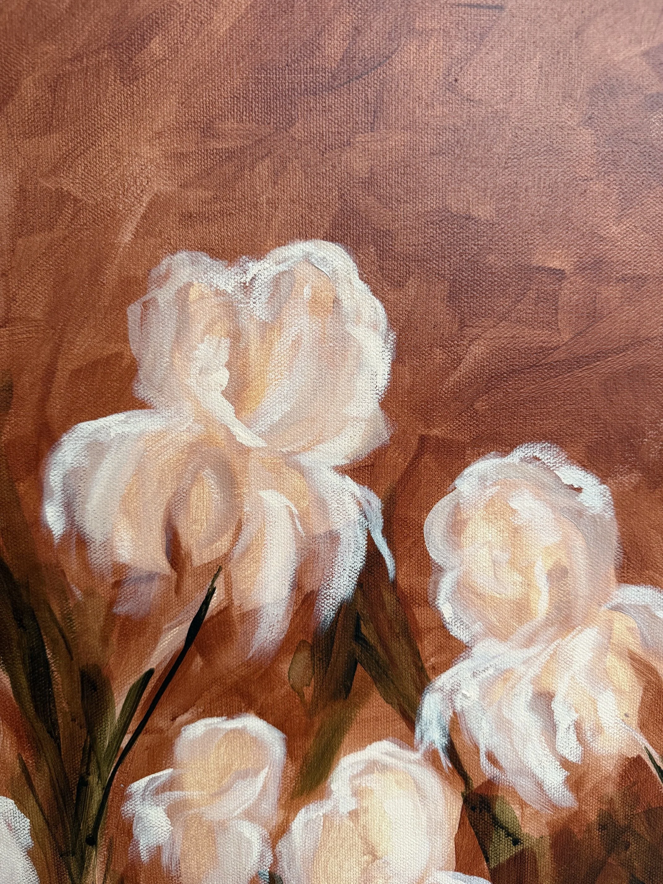 AnnalisaRustPinkBlushIrisFlowerModernLandscapeContemporaryFloralPaintingDetail1SarahMorrisonAbstractArtRichmondVirginiaPainterArtist.jpeg