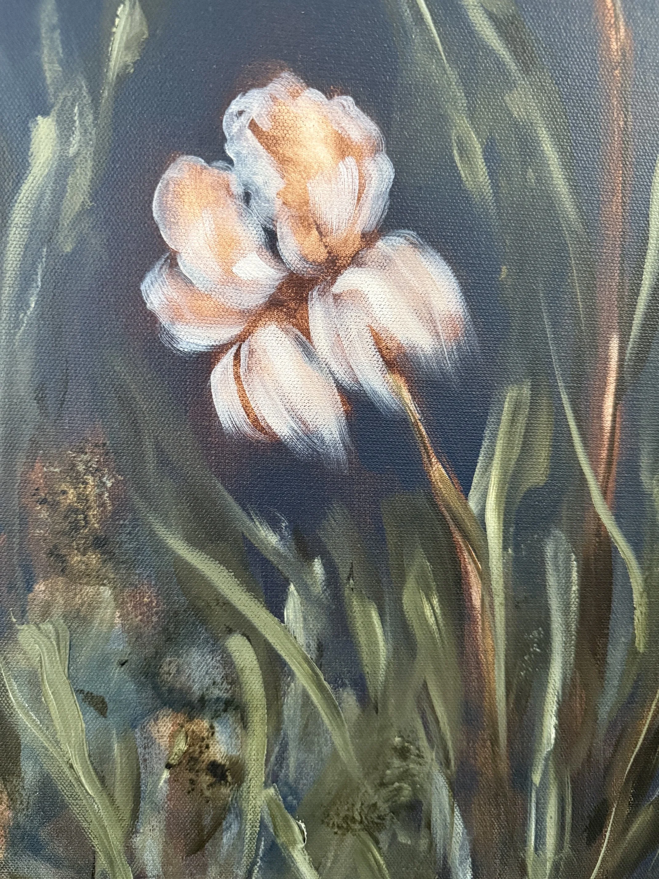 PalmerNavyBlueCreamIrisModernFlowerContemporaryFloralLandscapePaintingDetail4SarahMorrisonAbstractArtRichmondVirginiaPainterArtist.jpeg