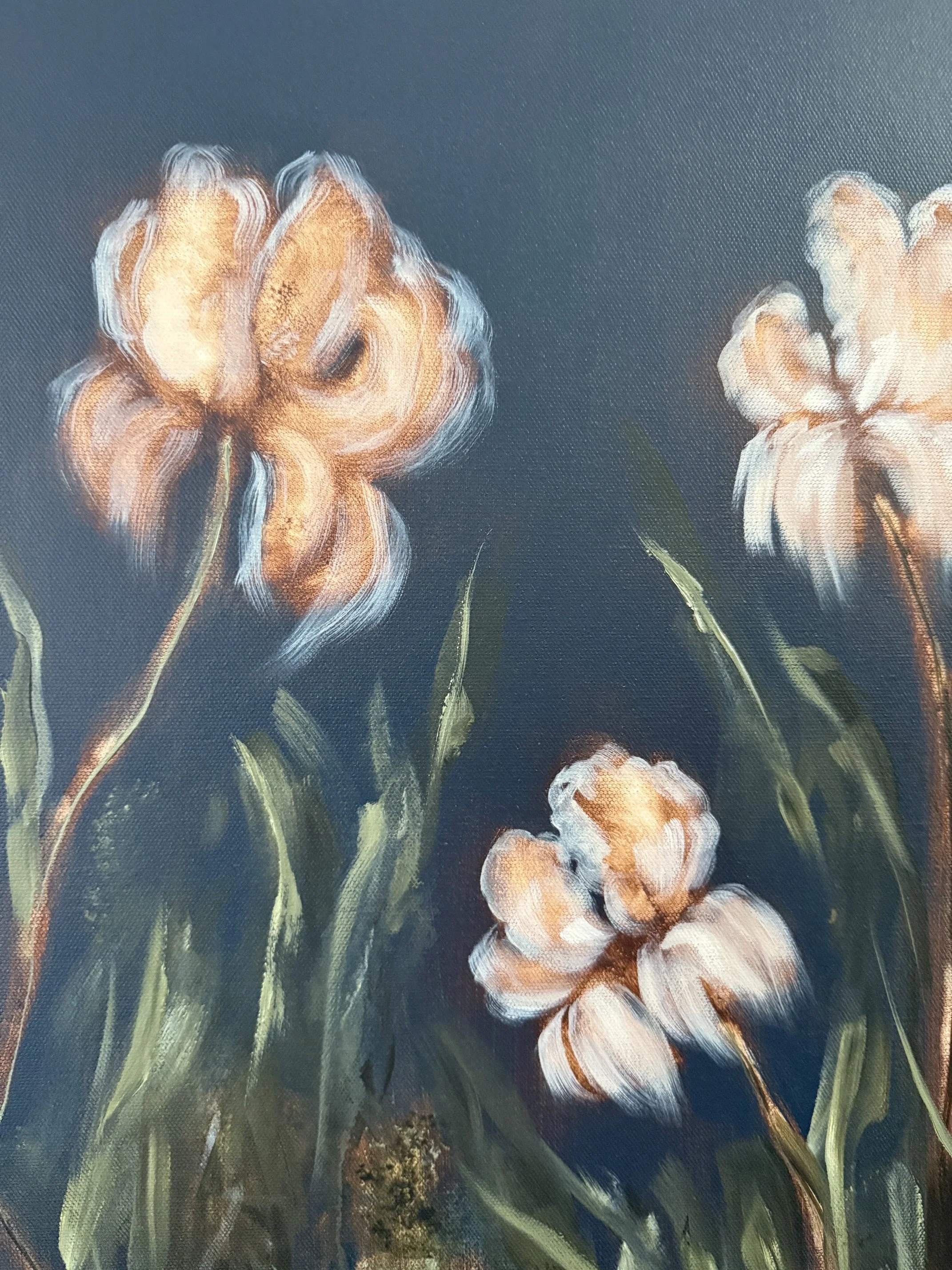PalmerNavyBlueCreamIrisModernFlowerContemporaryFloralLandscapePaintingDetail3SarahMorrisonAbstractArtRichmondVirginiaPainterArtist.jpeg