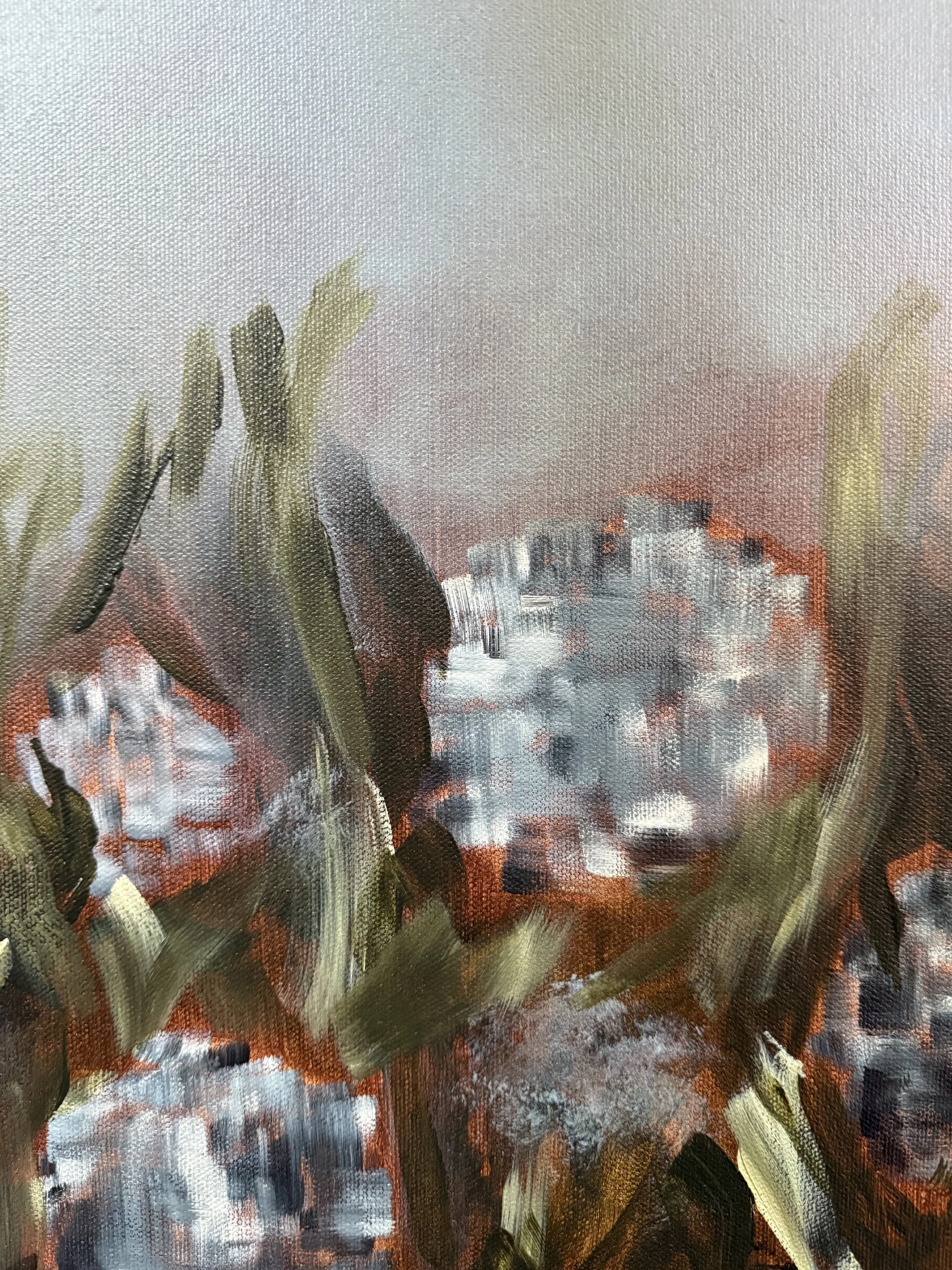 ColetteBlueHydrangeaFlowerModernLandscapeContemporaryFloralPaintingnewDetail1SarahMorrisonAbstractArtRichmondVirginiaPainterArtist.jpeg