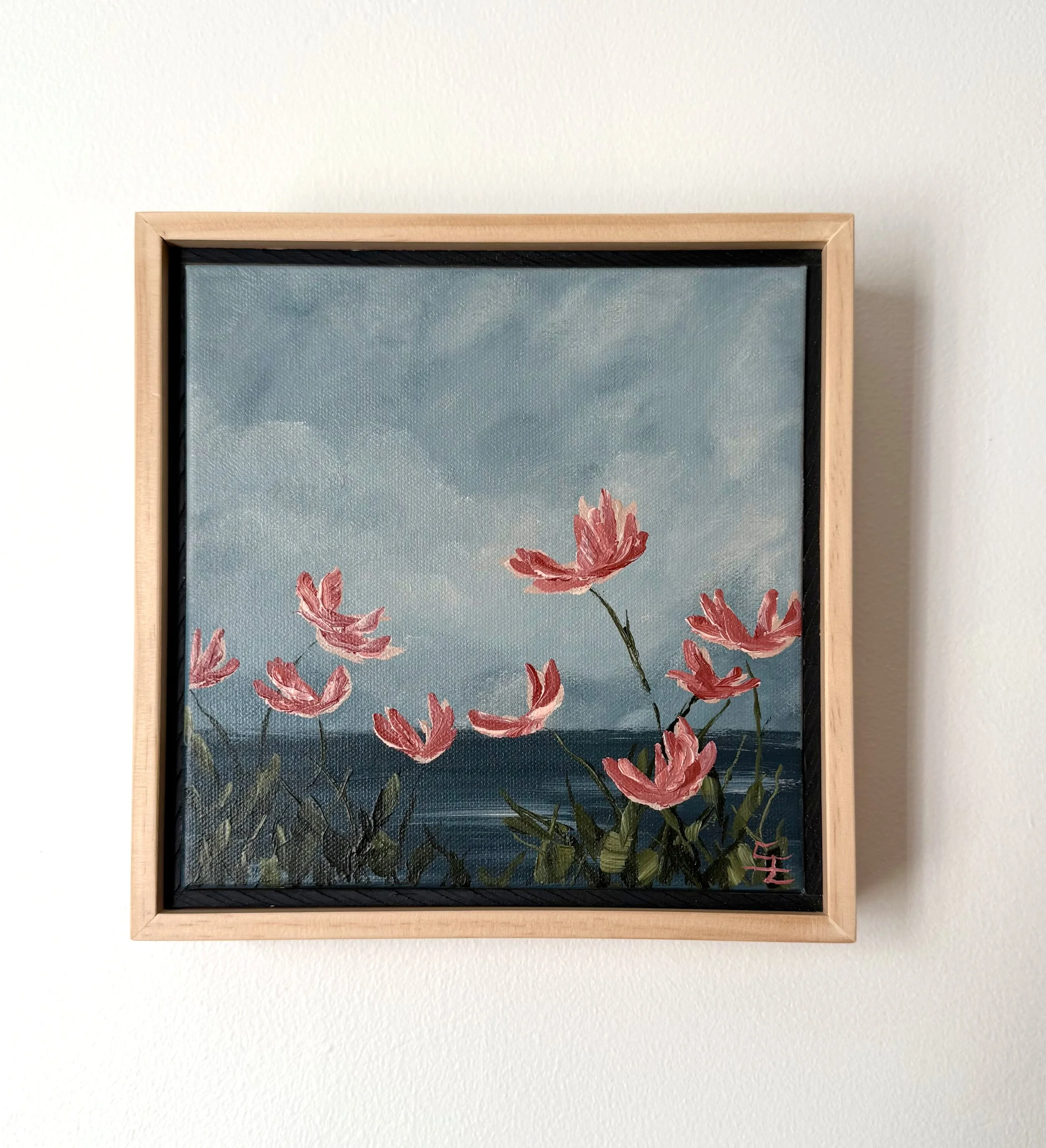 EllieBlueModernSescapePinkWildflowerFloralContemporaryPaintingSarahMorrisonAbstractArtRichmondVirginiaPainterArtist.jpeg