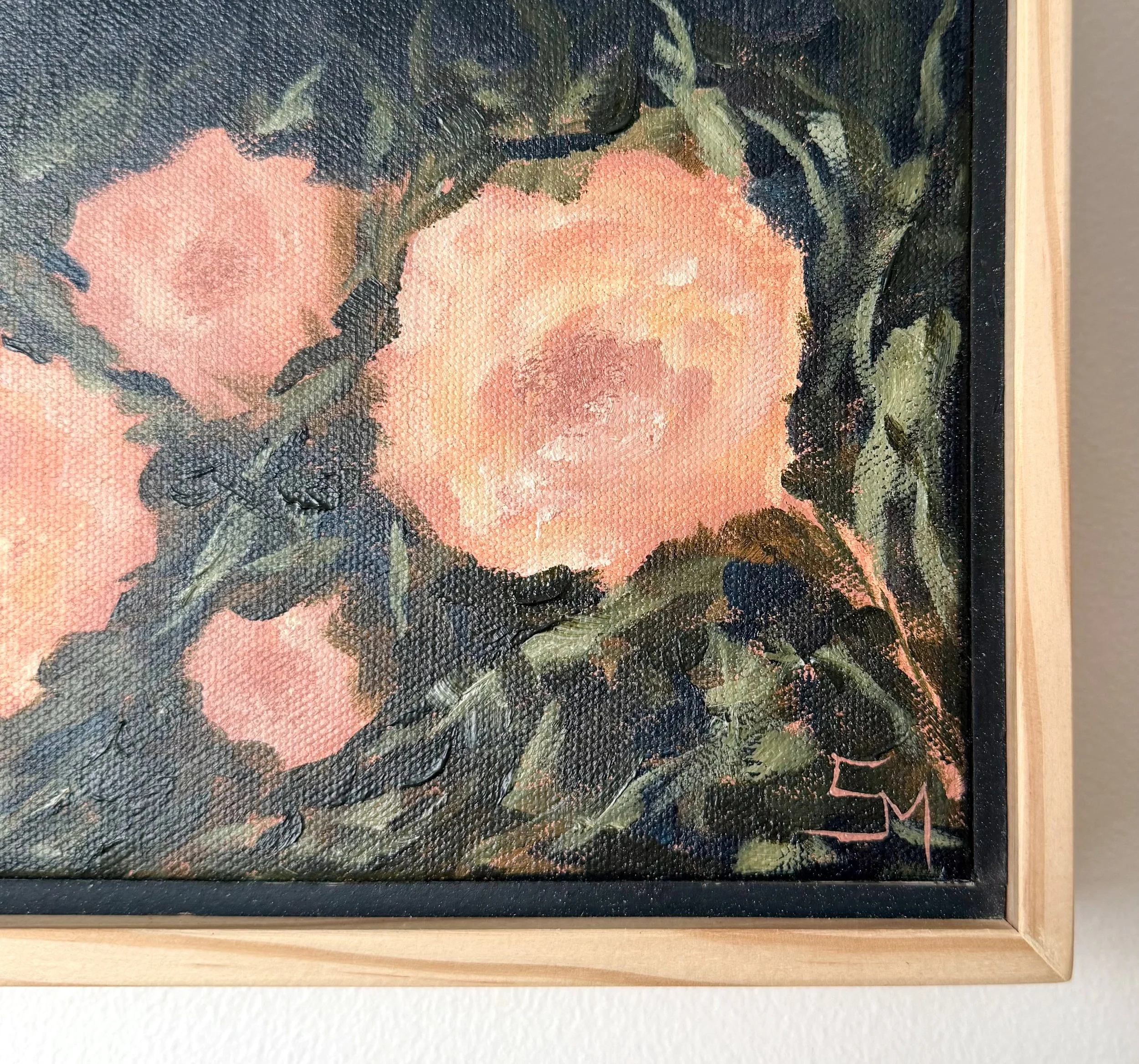 LydiaNavyBlueandPinkRoseModernFloralContemporaryLandscapeMiniPaintingDetail3SarahMorrisonAbstractArtRichmondVirginiaPainterArtist.jpeg