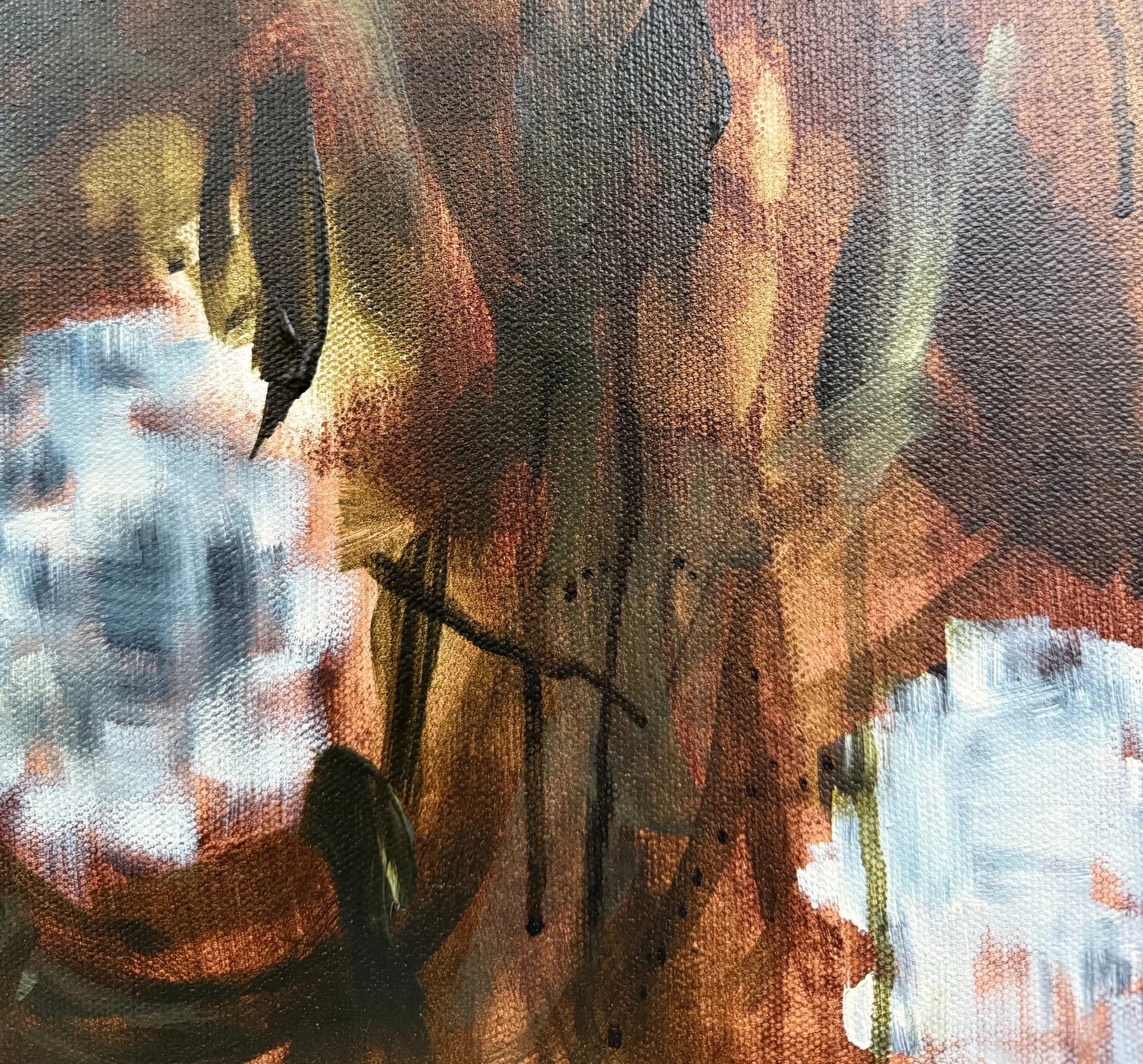 ColetteBlueHydrangeaFlowerModernLandscapeContemporaryFloralPaintingnewDetail5SarahMorrisonAbstractArtRichmondVirginiaPainterArtist.jpeg
