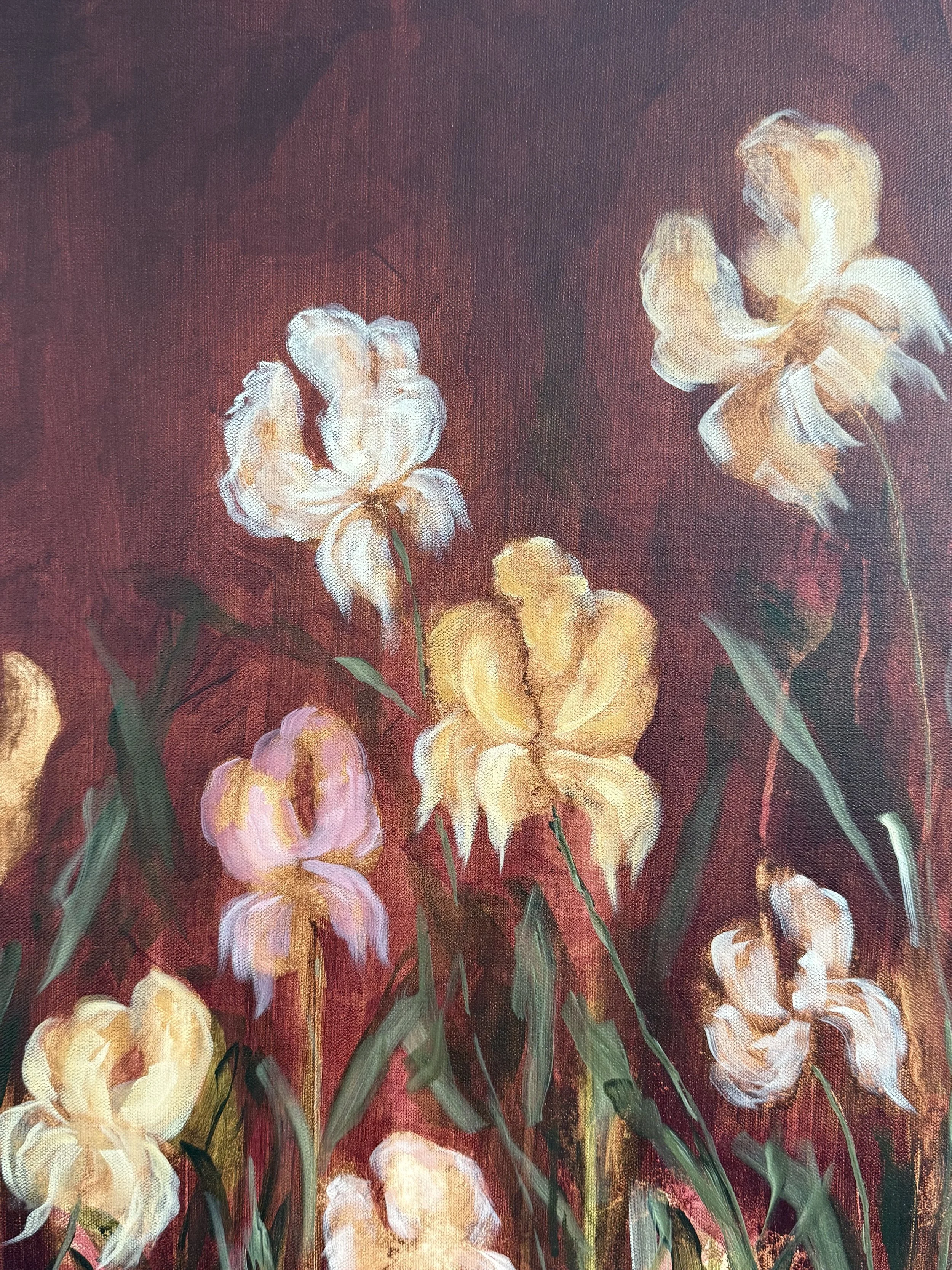 ViolettaPurpleMaroonYellowGoldCreamWhiteBlushPinkIrisFlowerModernLandscapeContemporaryFloralPaintingDetail5SarahMorrisonAbstractArtRichmondVirginiaPainterArtist.jpeg
