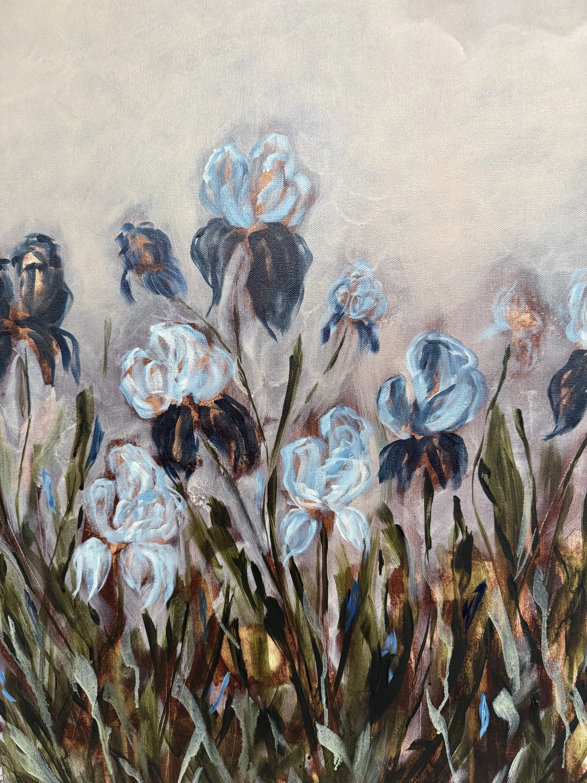 LucienneBlueIrisFlowerModernLandscapeContemporaryFloralPaintingDetail2SarahMorrisonAbstractArtRichmondVirginiaPainterArtist.jpeg
