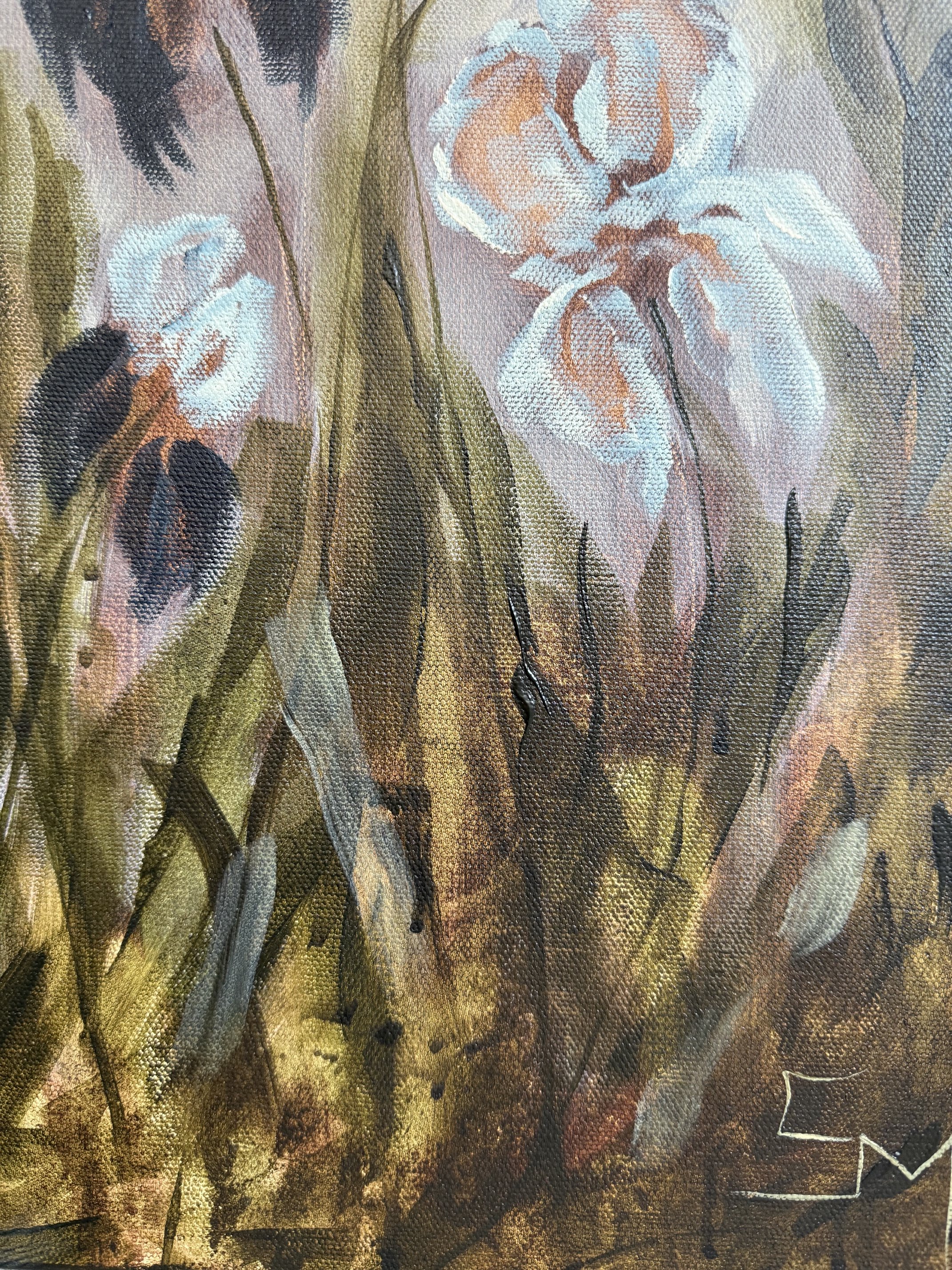 CollinsBlueIrisFlowerModernLandscapeContermporaryFloralPaintingDetail3SarahMorrisonAbstractArtRichmondVirginiaPainterArtist.jpeg
