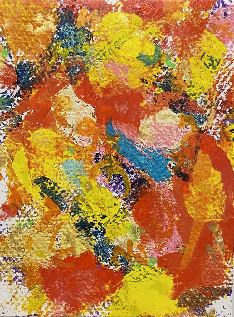 Fake de Kooning, 2020, acrylic and mediums over printed canvas, 40" x 30"