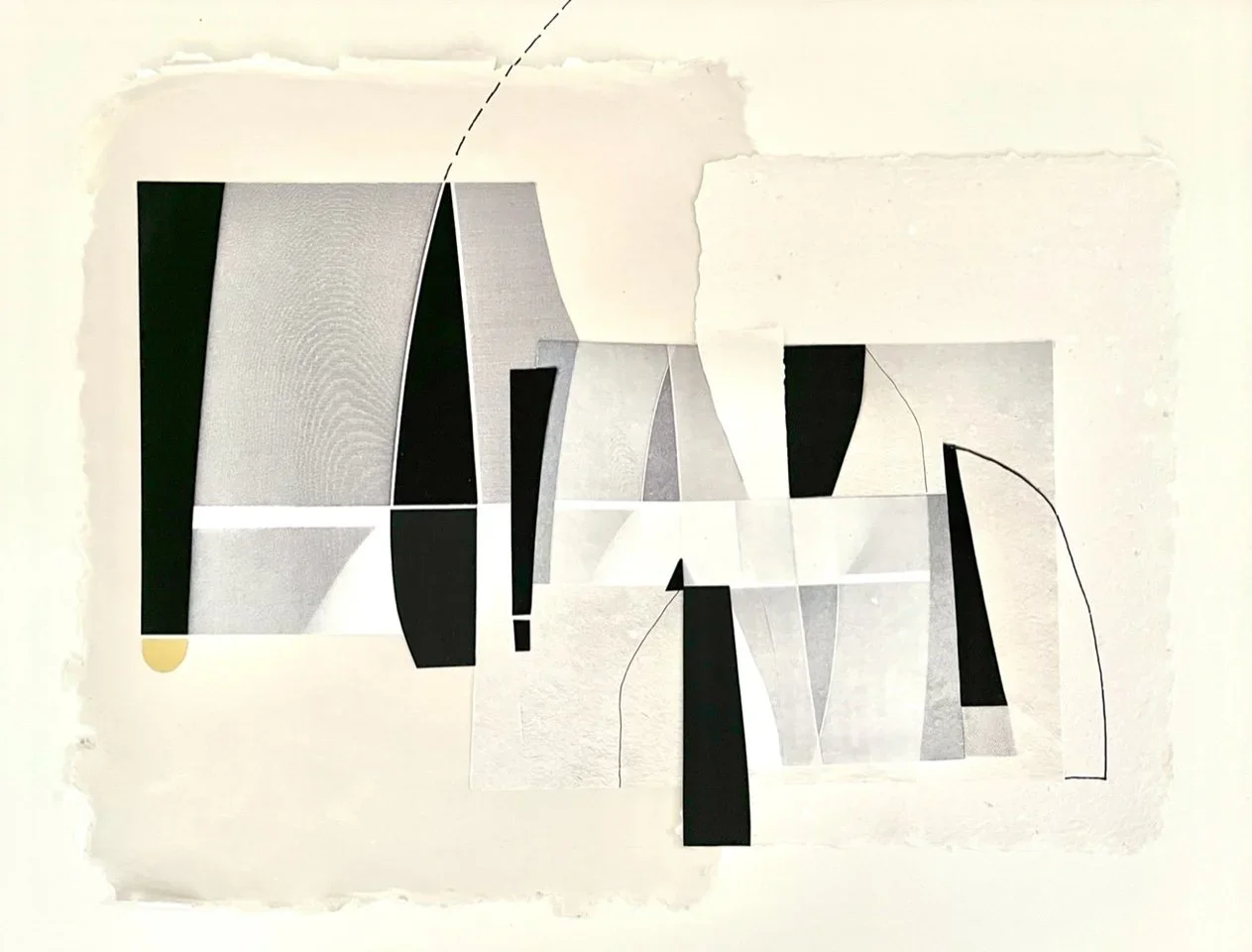 Untitled 76, 2022, 16 x 20 in, cut photographs; deckle-edge paper handmade by artist; metallic and other cut papers; ink