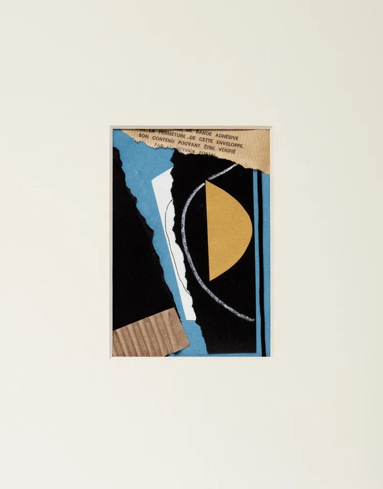 Untitled 76, 2022, 16 x 20 in, cut photographs; deckle-edge paper handmade by artist; metallic and other cut papers; ink