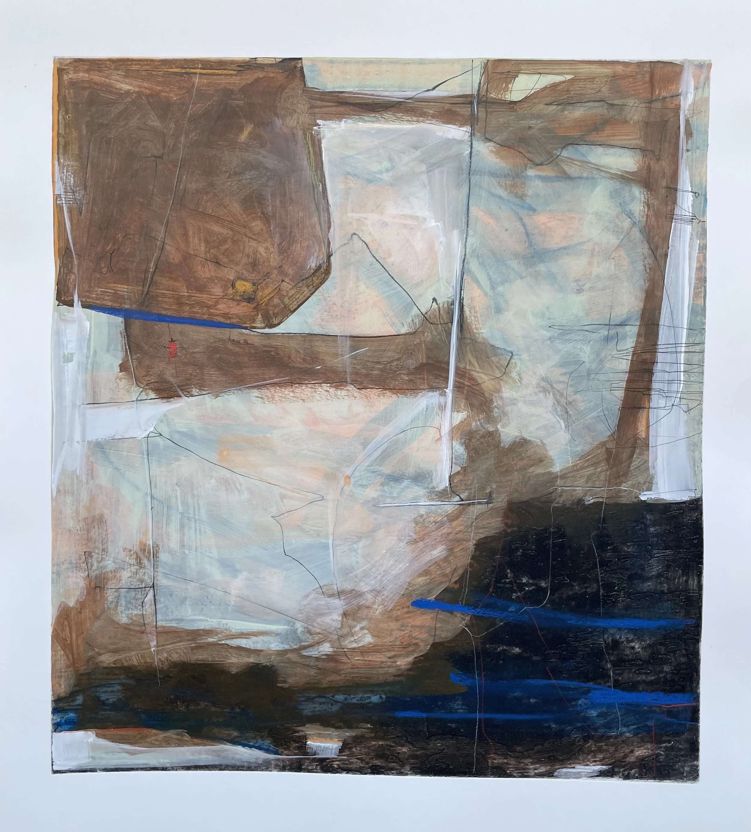 Vulture's Riddle ,mixed media on paper, 2025, 36” x 30”