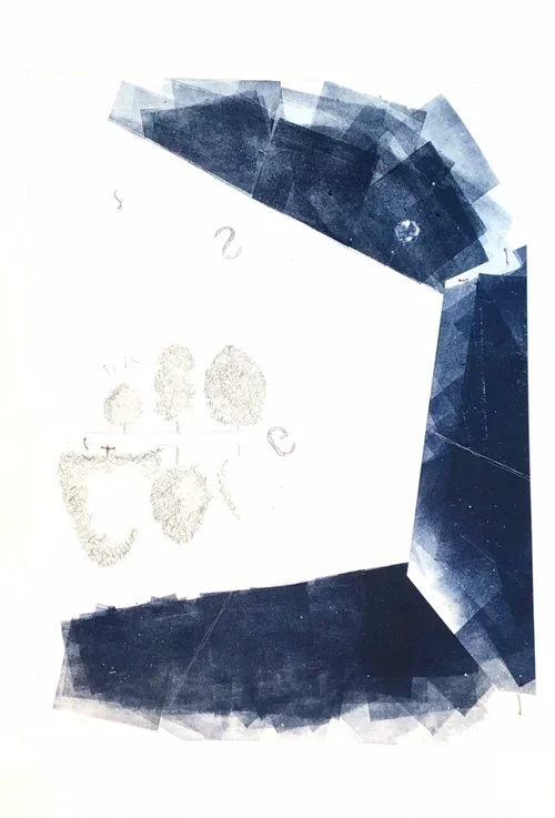 This Is At Night, 2019, monotypes, graphite and twine, 30 x 20 in