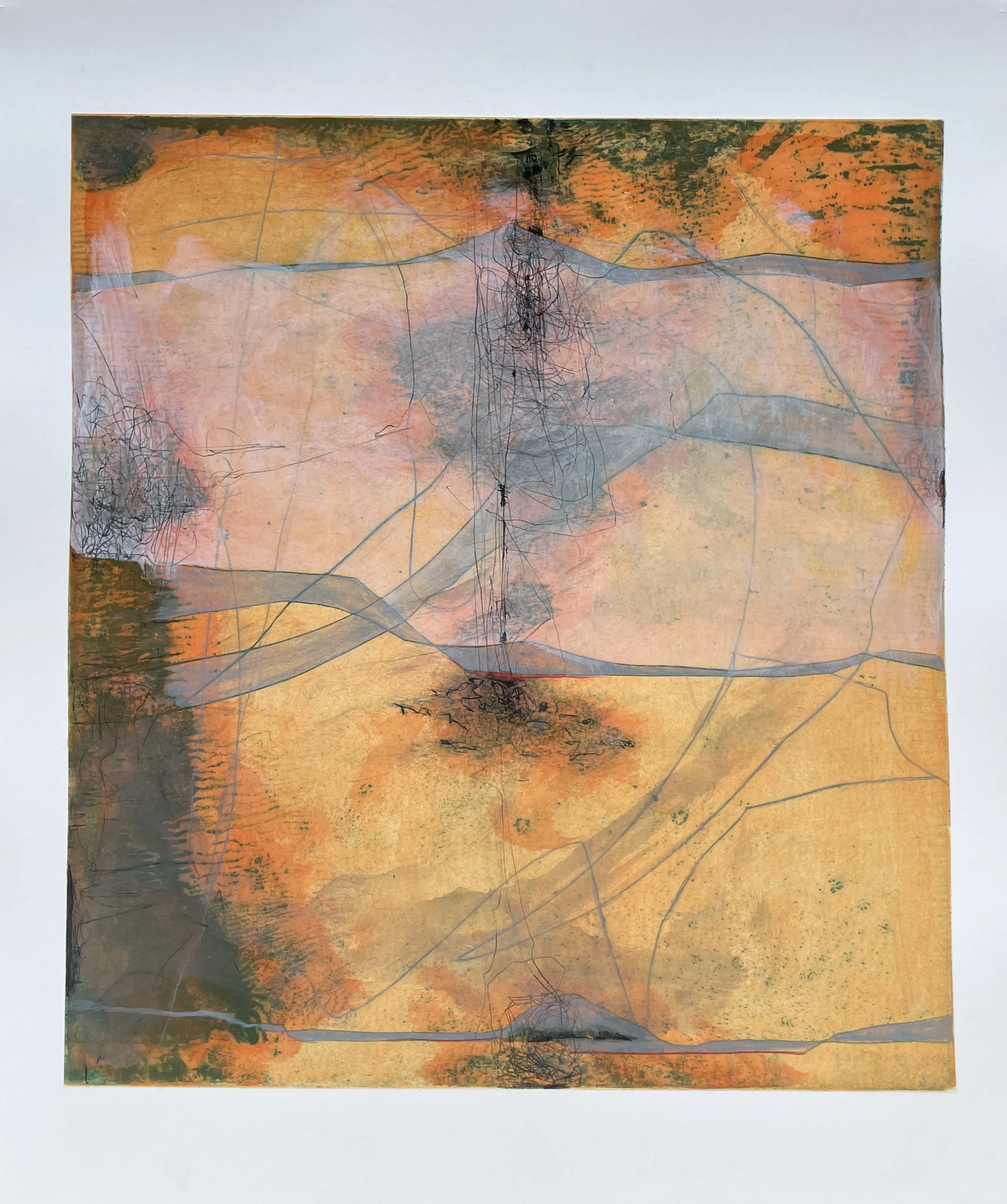 Wandering Dove ,mixed media on paper, 2025, 36” x 30”