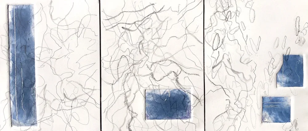 Shadows of Leaves and Time, 2019, monotypes and graphite, triptych 12 x 27 in