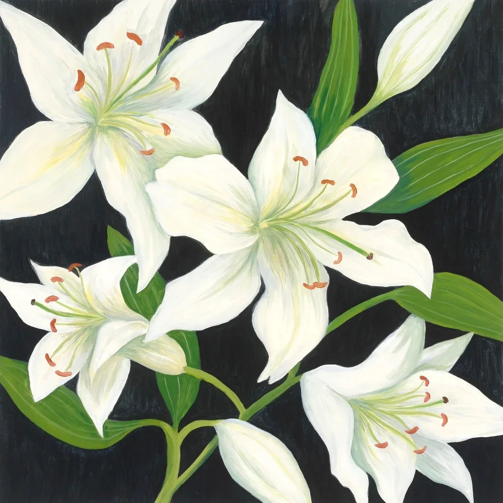 Lilies, 2016, oil on board, 18 x 18 in