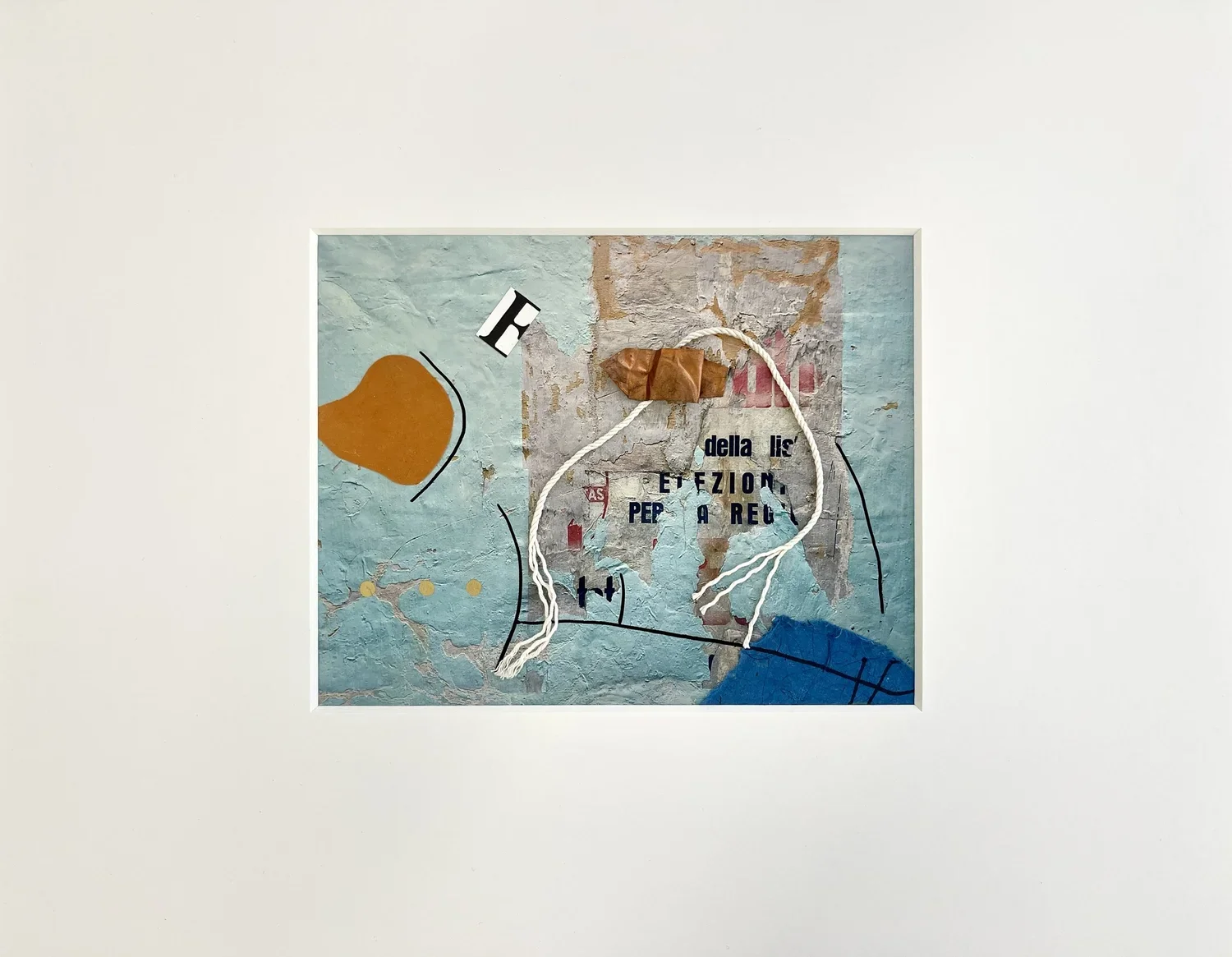 Untitled 79, 2022, photograph by artist; reclaimed folded copper strip; textured papers; string; ink, 16 x 20"