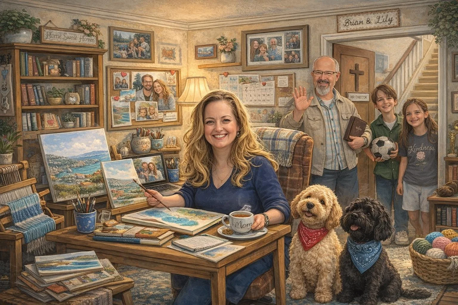 This is totally reflective of the gazillion things going on around me, but I have no idea who Brian and Lily are in the picture in our fake home here. 🤣