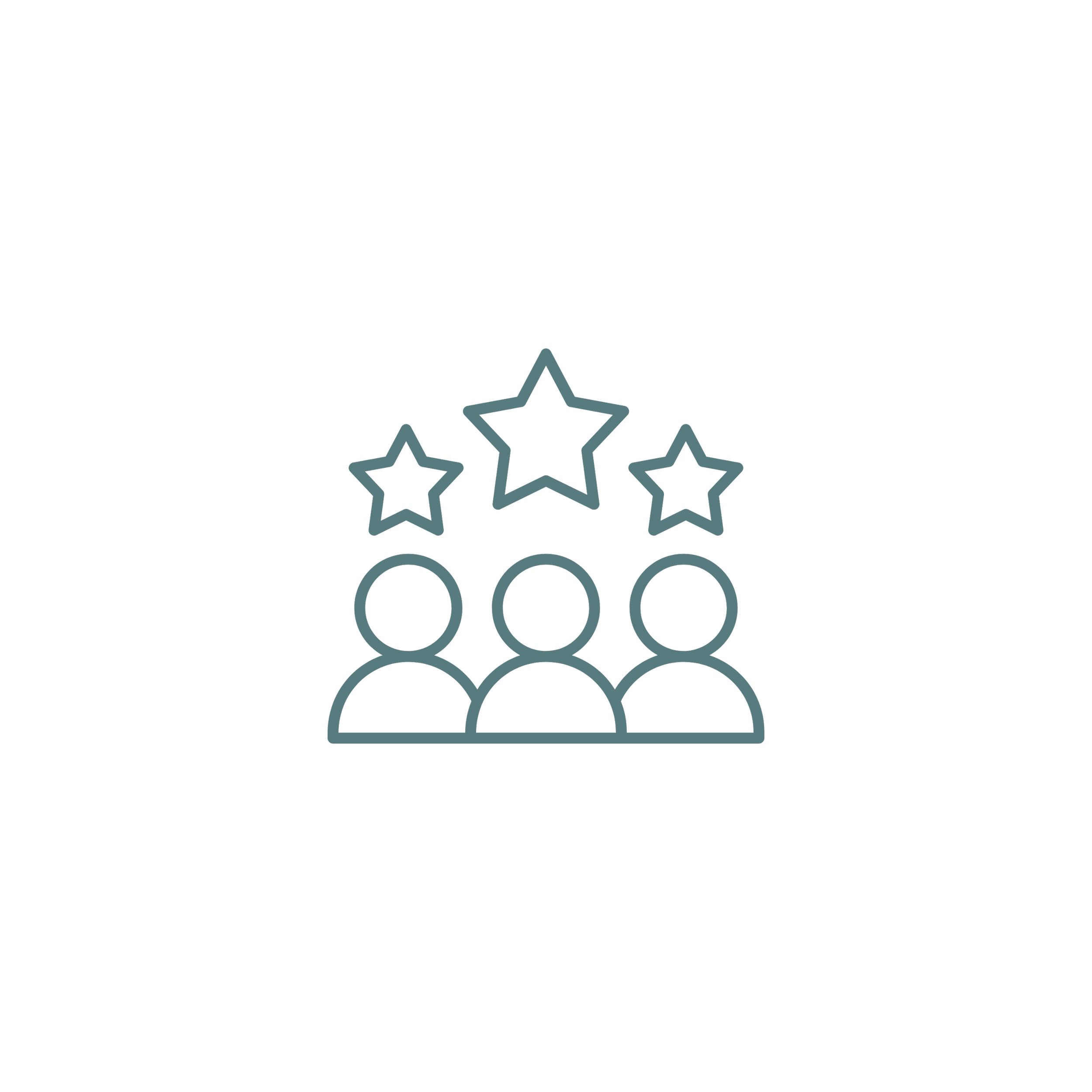 Green icon showing three silhouettes with a star above each one.