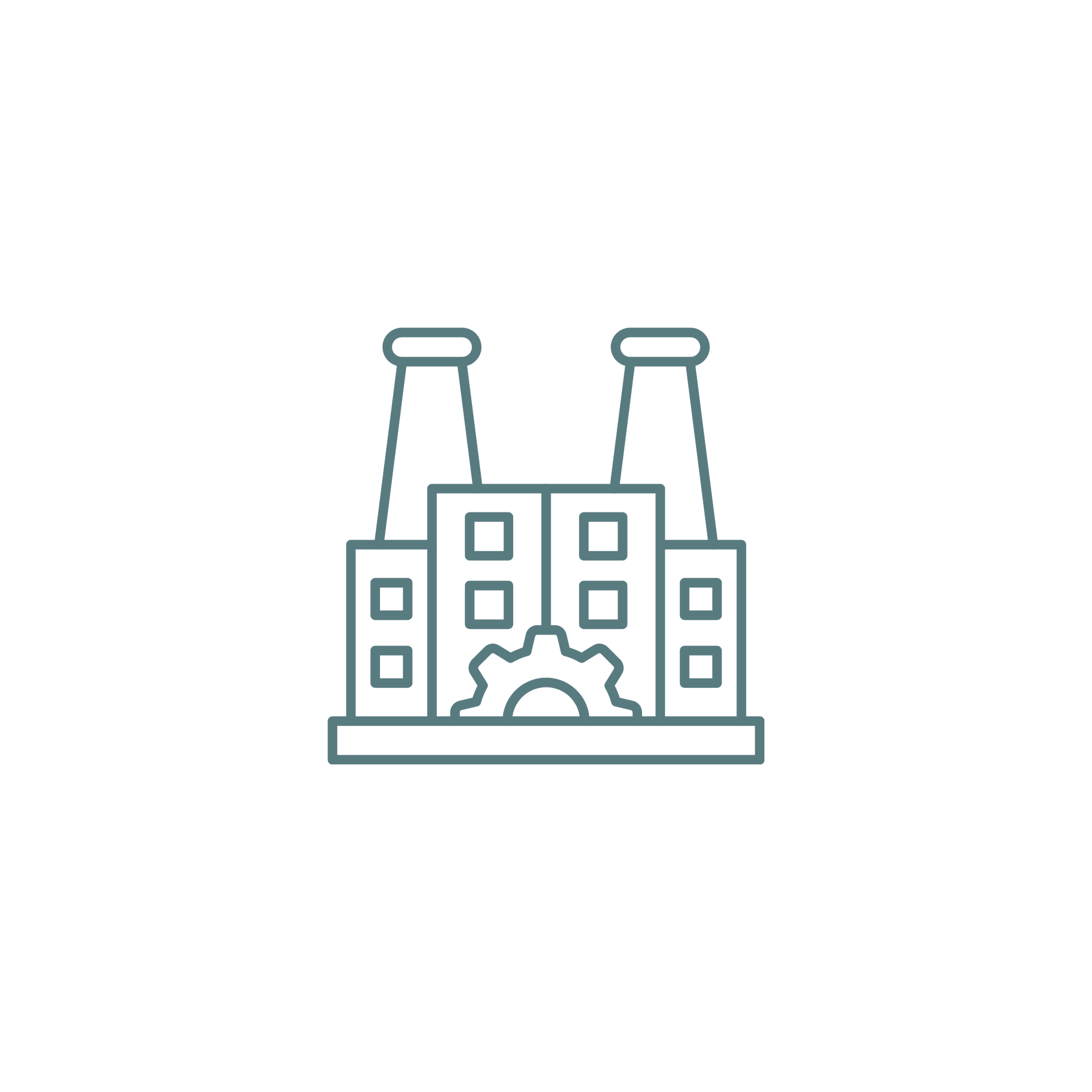 Green manufacturing plant icon with gears