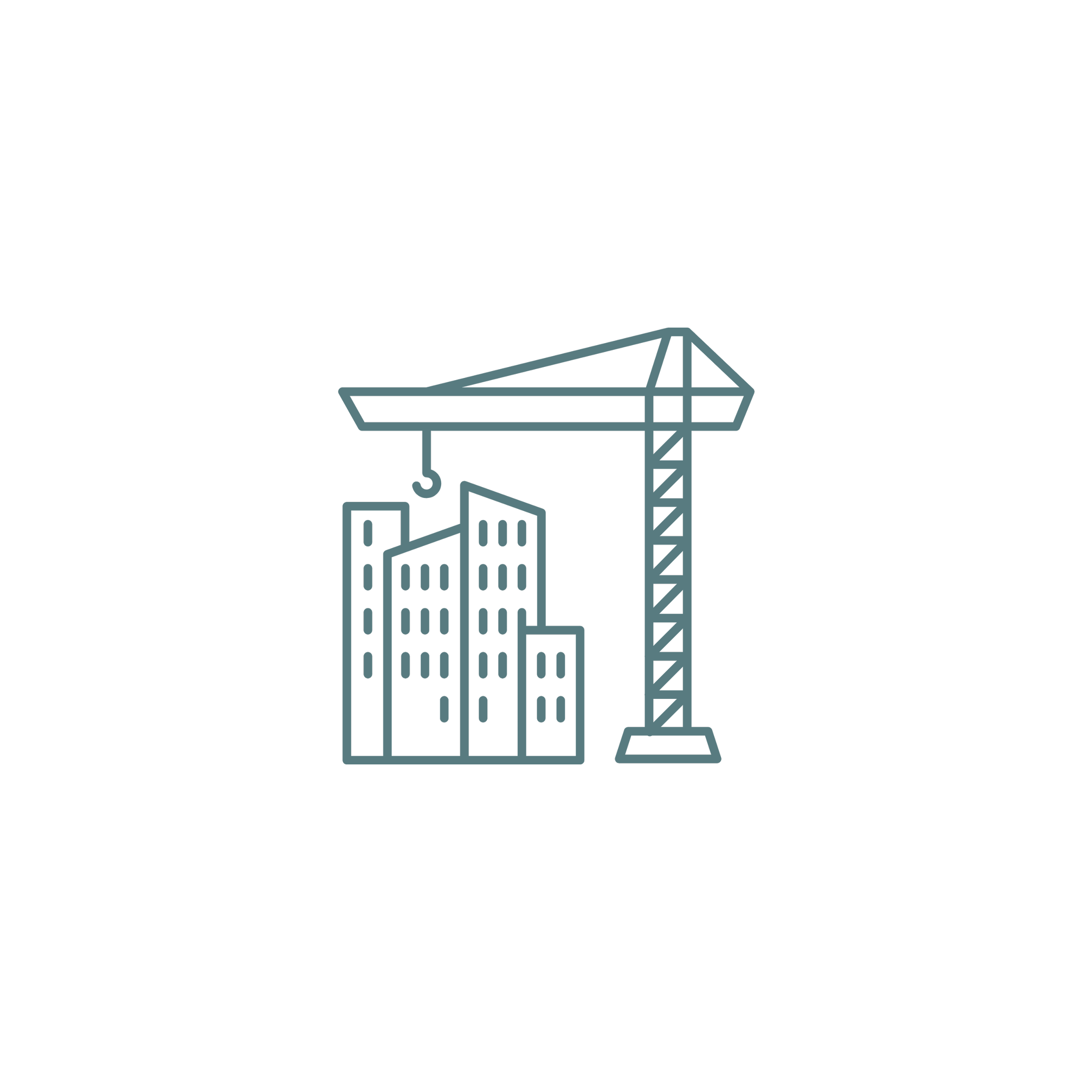 Green construction crane icon working on a building