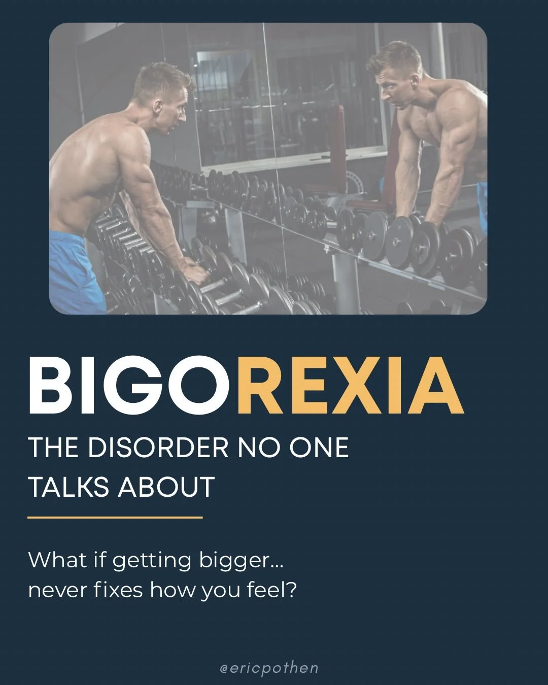 Bigorexia, also known as muscle dysmorphia,is a condition where someone believes they&rsquo;re not muscular or lean enough&hellip; even when they are.

It&rsquo;s not about how your body actually looks.
It&rsquo;s about how your mind interprets it.

