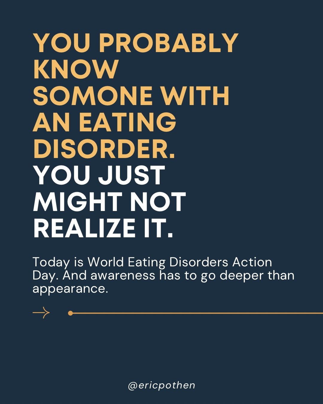 Today is World Eating Disorders Action Day.

For so many people, the hardest part is not just the eating disorder itself. 
It&rsquo;s the shame, secrecy, and fear that keeps them from reaching out.

And too often, that shame gets reinforced by the wa