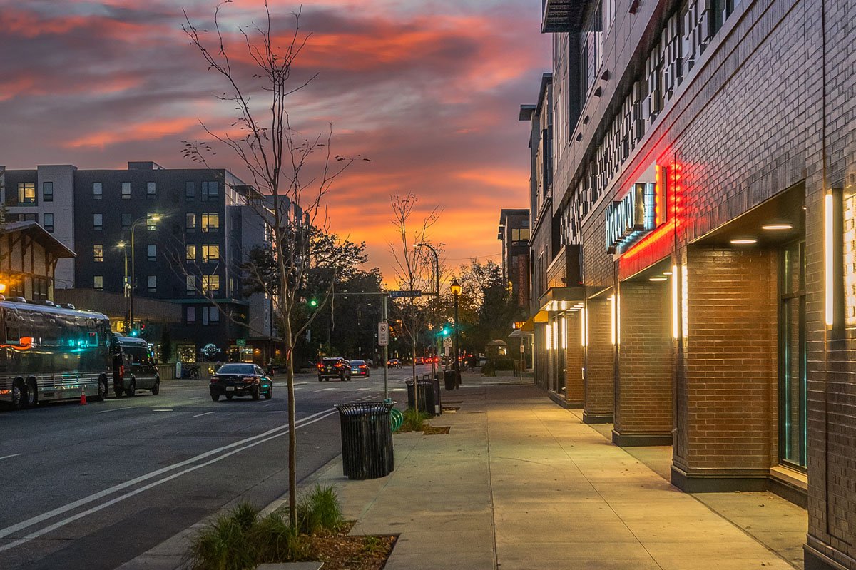 Dinkytown street during sunset.