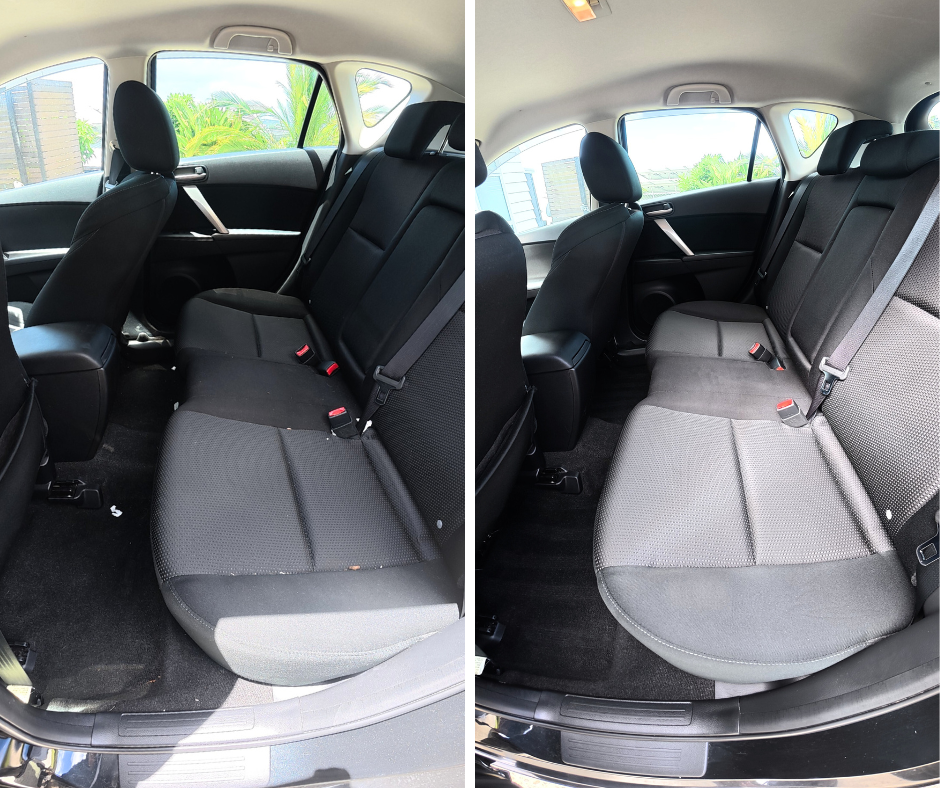 Car interior before and after professional mobile detailing in Auckland