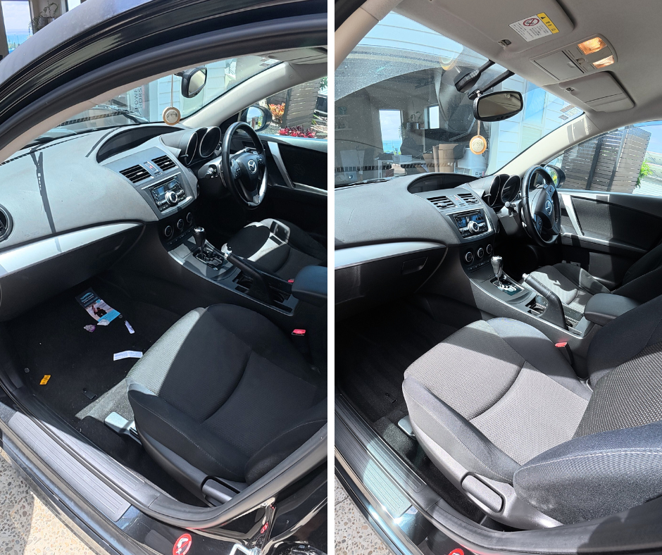 Dirty car seats transformed by mobile auto detailing