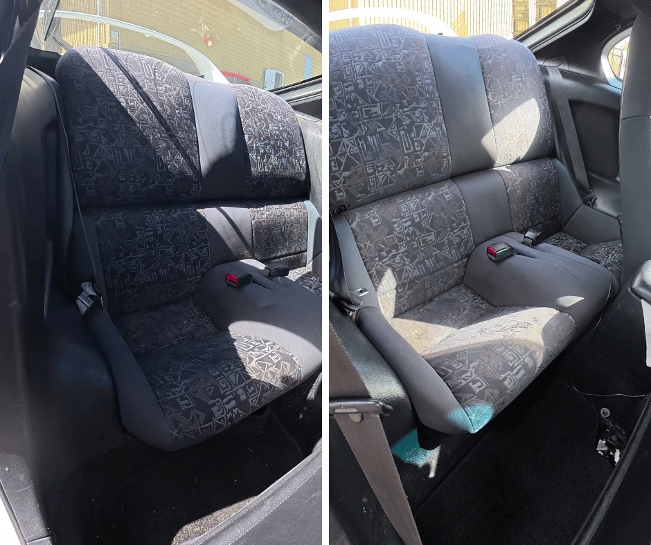 Interior seat shampoo results before and after clean