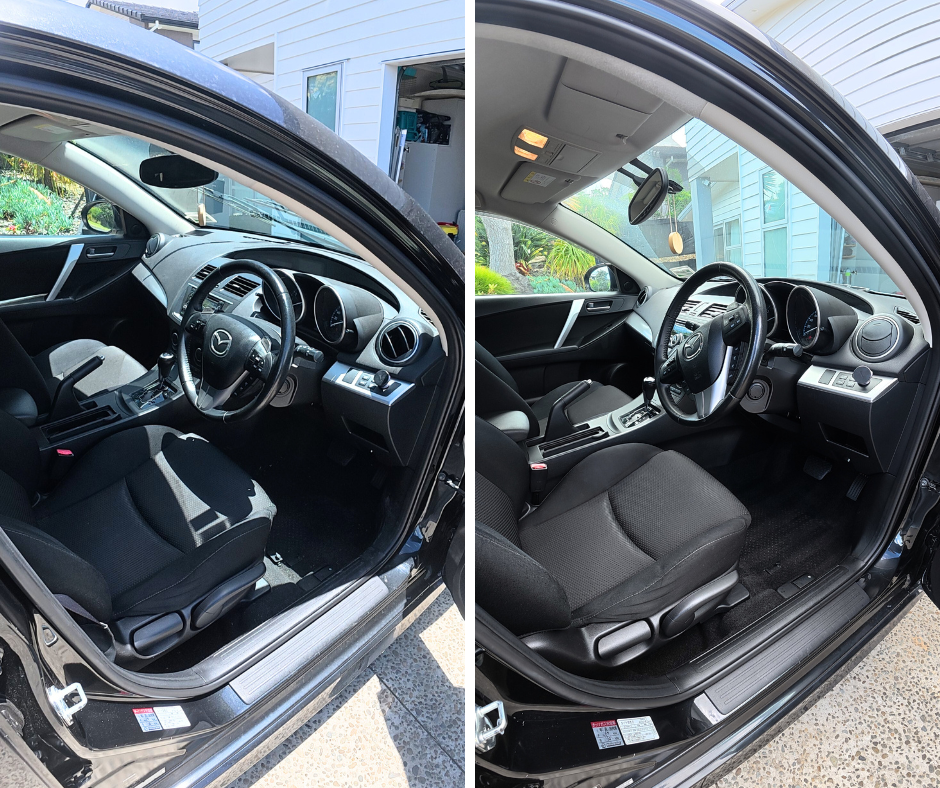 Interior seat shampoo results before and after clean