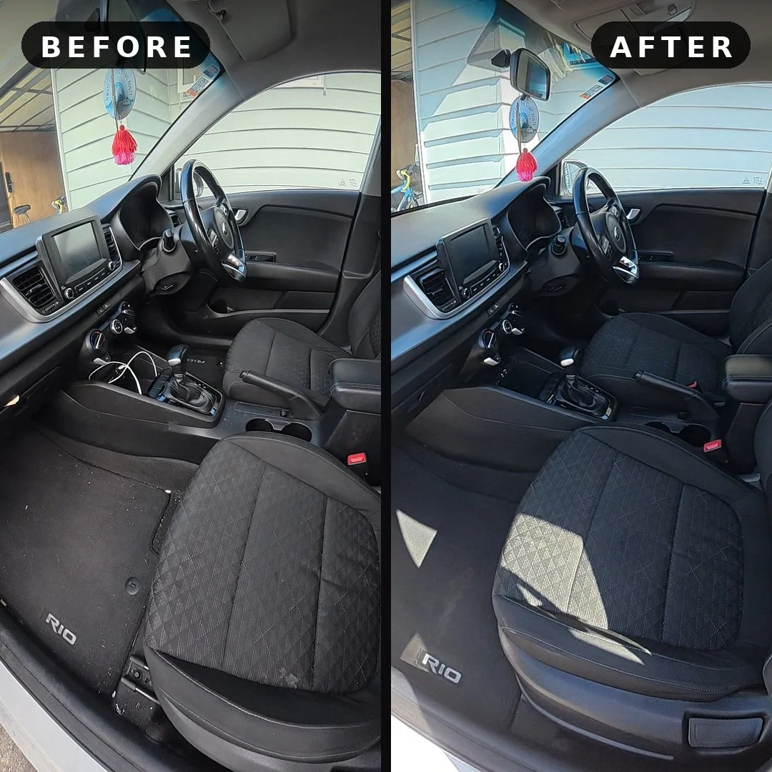 Kia Rio cabin clean before and after comparison