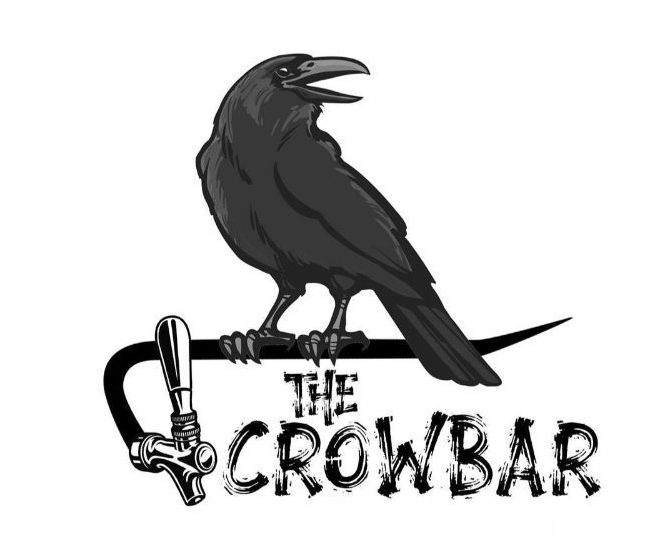 A black crow perched on a microphone stand with the text "The Crowbar" beneath it.