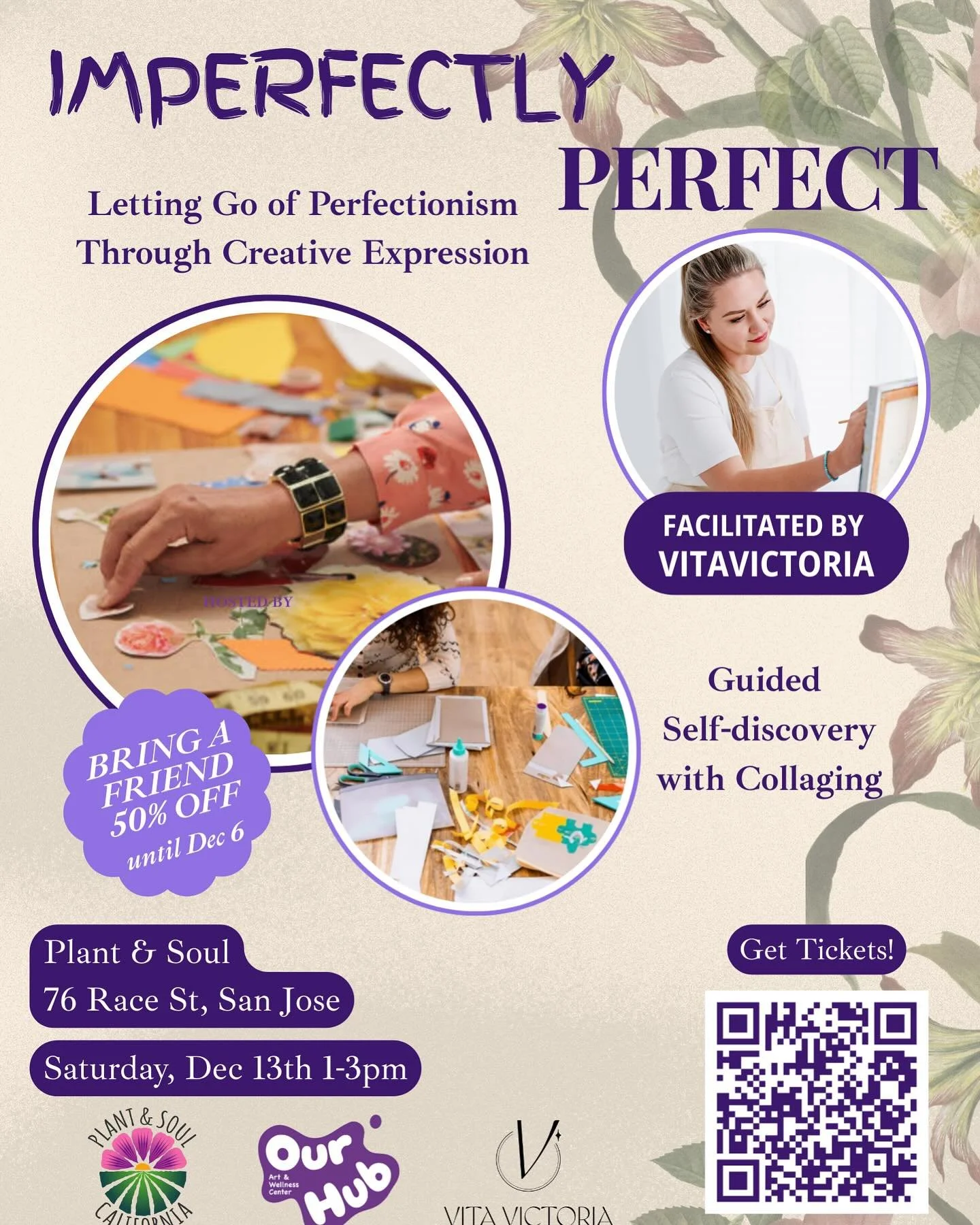 🌿 Imperfectly Perfect: Letting Go of Perfectionism
✨ Through Creative Expression ✨

Join us for a cozy, soul-nourishing workshop led by @thevitavictoria at @plantandsoulca community garden, San Jose on Sat, Dec 13th from 1&ndash;3pm.

We&rsquo;ll ex